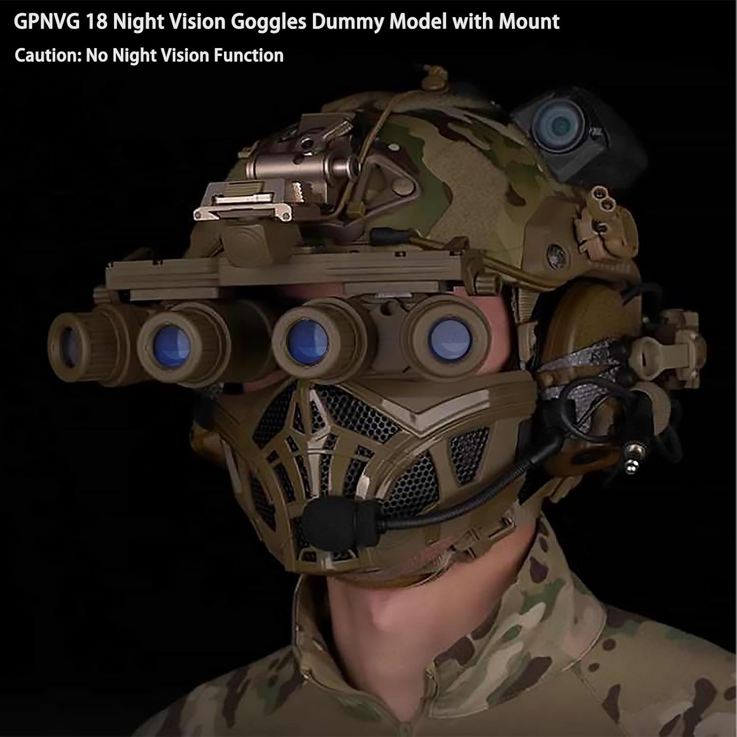 Cosplay & Airsoft Prop: GPNVG 18 Dummy Night Vision Goggles, Non-Functional 4-Tube Binocular Model with Helmet Mount (Tan)