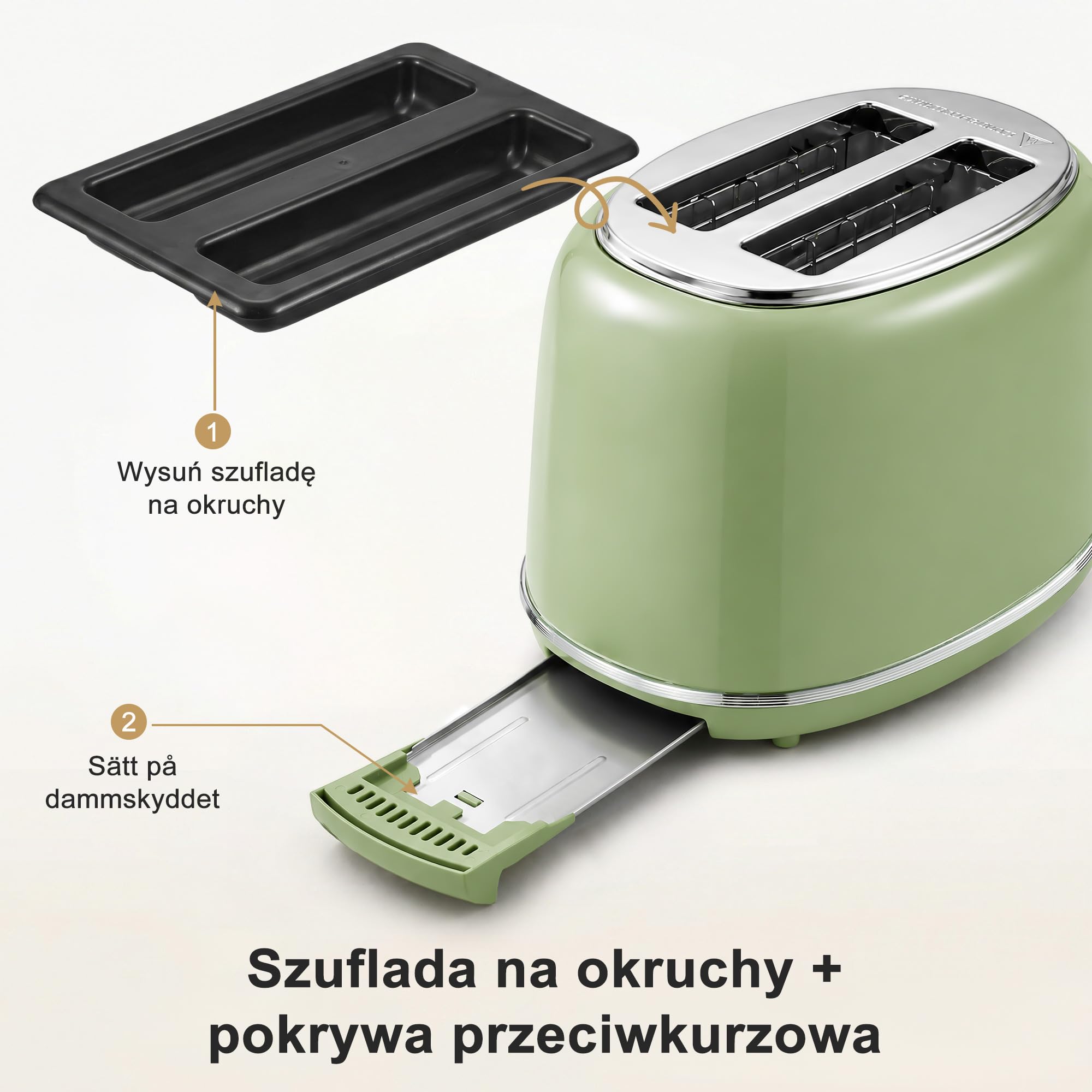 Wiltal Retro Toster 2 Kromki Stal Nierdzewna – Nakładka na Bułki, 6 Poziomów Opiekania, Funkcja Podgrzewania i Rozmrażania, Automatyczne Wyłączanie, Kolor Kremowy, Idealny do Kanapek i Tostów