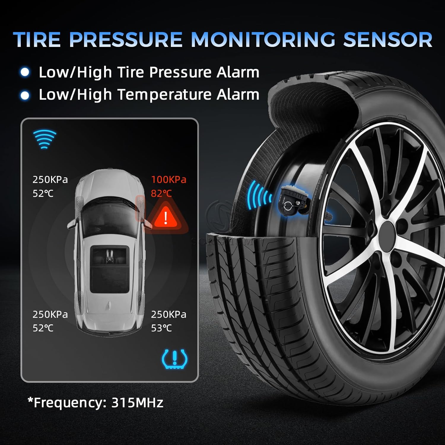 SORGHUM Tire Pressure Monitoring System - Pre-Programmed TPMS Sensors 315MHz Compatible with 2015-2024 Ford F-150 Edge Transit Explorer Mustang Lincoln MKZ MKC MKX Replace# F2GT-1A180-AB Set of 4