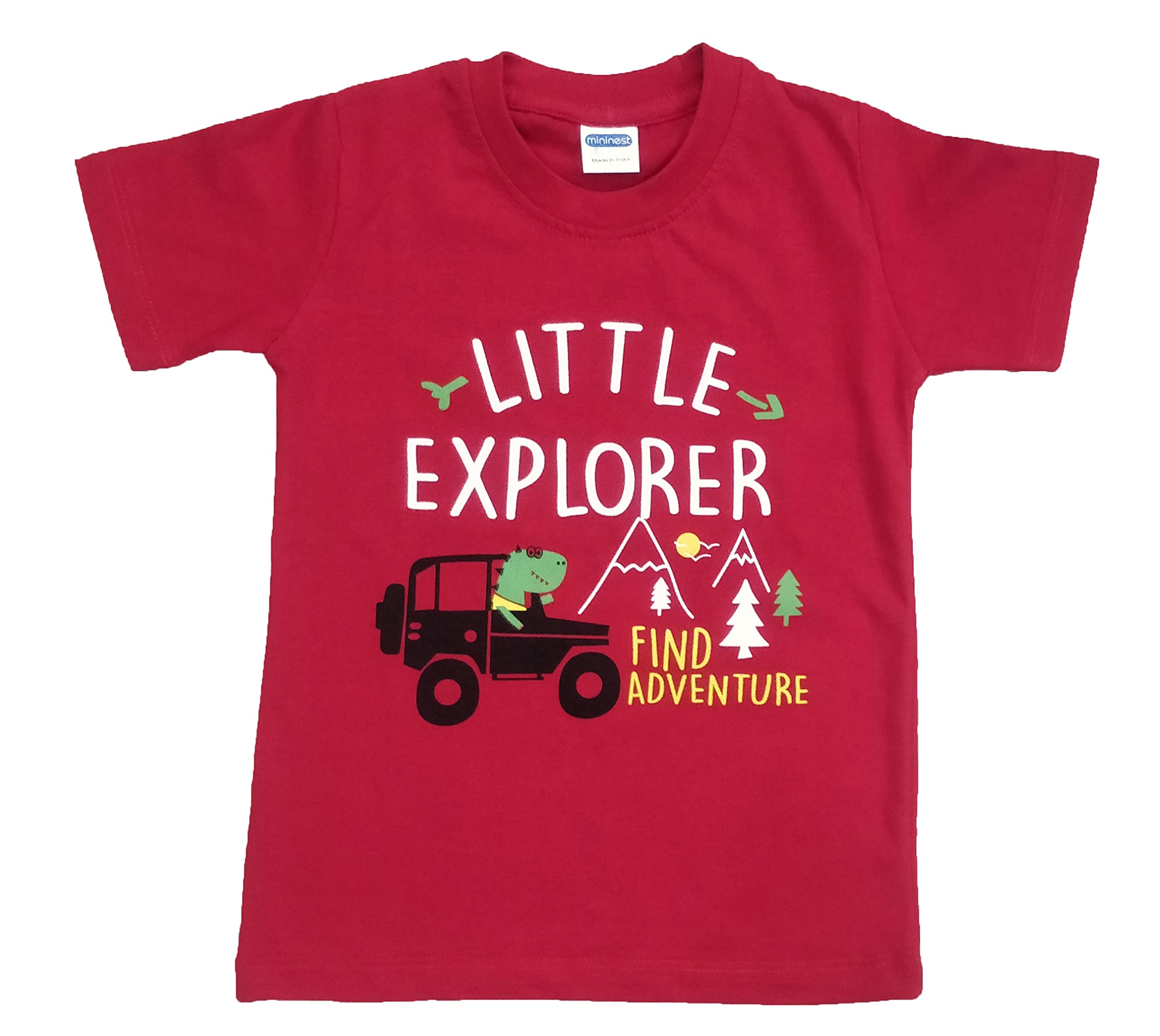 mininest Kids Unisex Graphic Printed Red Half Sleeve Cotton Tshirt & Blue Shorts(3-4 year) 1
