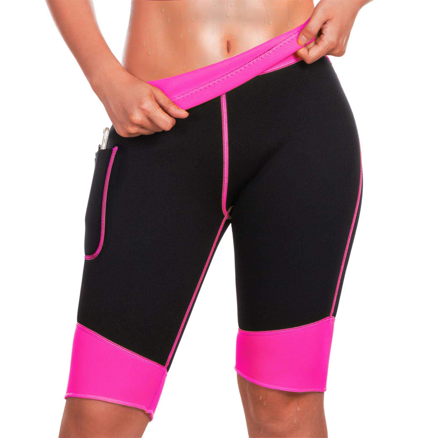 TrainingGirl Women's Hot Neoprene Sauna Sweat Shorts with Pocket Weight Loss Slimming Pants Workout Body Shaper Yoga Leggings