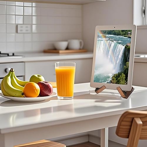 Miniatura 6 de Soporte para libros de cocina para encimera de cocina con capacidad para libros de 600 páginas, elegante soporte rústico de madera para exhibir