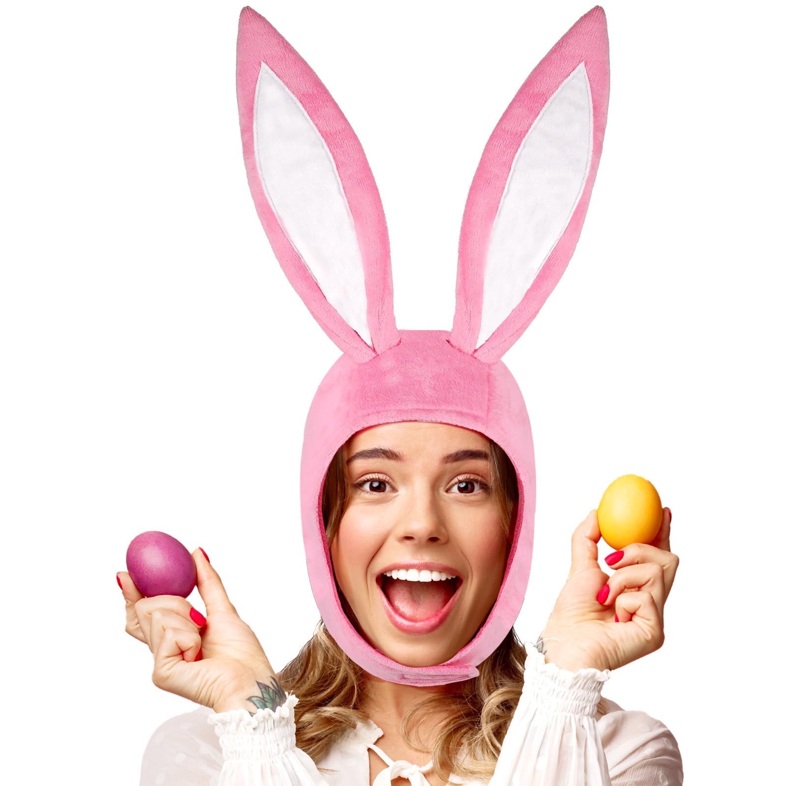 Jococs Plush Bunny Hat Pink Rabbit Head Costume Bunny Ears Cap Rabbit Roleplay Cosplay Animal Costume for Kid Adult