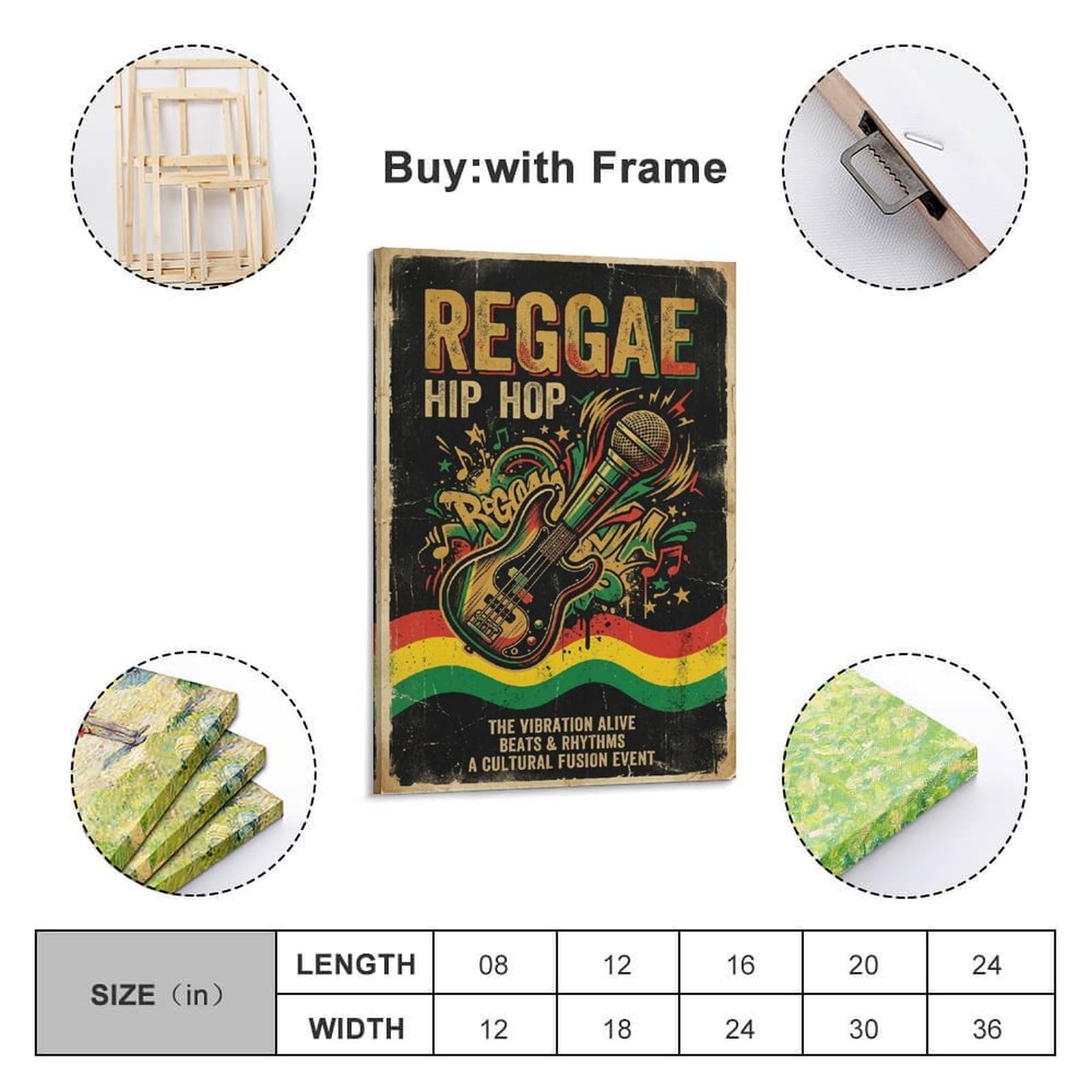 XKUGA Stampa su tela decorativa moderna con musica reggae, hip hop, microfono e basso, decorazione artistica da parete ideale per la famiglia, la grotta degli uomini, la sala giochi, la camera da