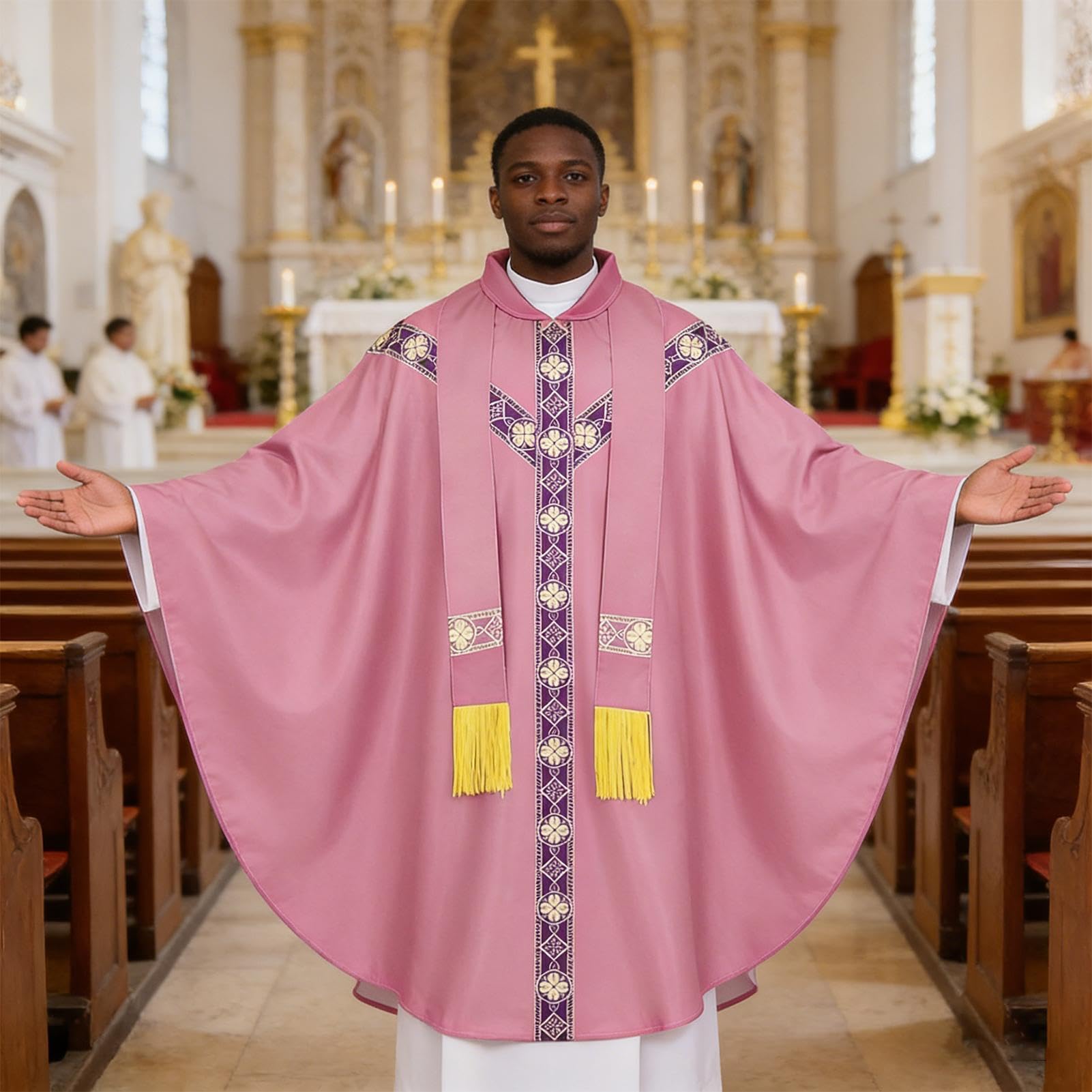 Generico Abito da Sacerdote Uomo con Stola e Pianeta Cattolica | Abiti Religiosi Da Padre Per Messa Per Preghiera Uomini Chiesa Matrimonio Eventi Servizio Fotografico Vacanze Maschere