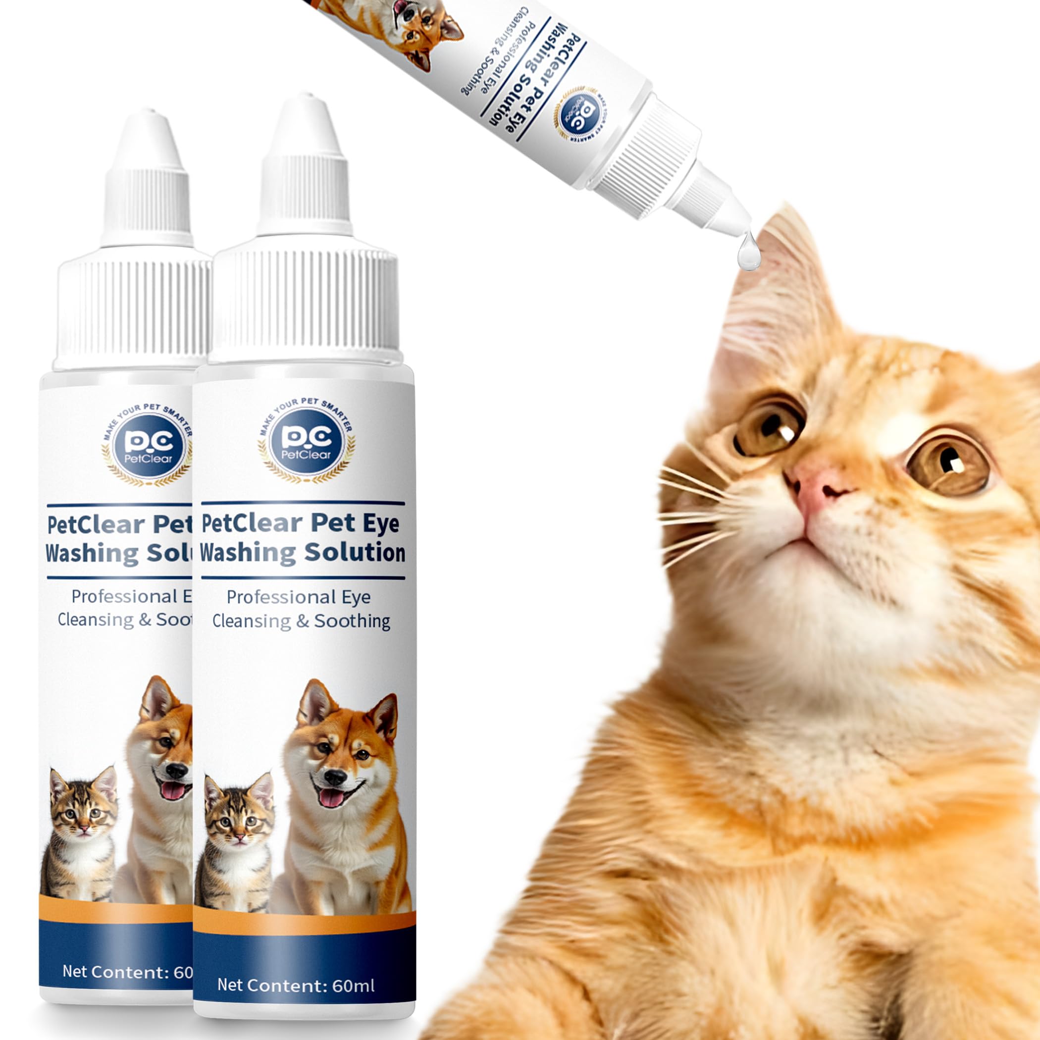 PETCLEAR Augentropfen für Hunde und Katzen, lindern Augenjucken und Reizungen, Alkoholfrei, Nicht Reizend und Natürliche Augenreinigungslösung 60 ml