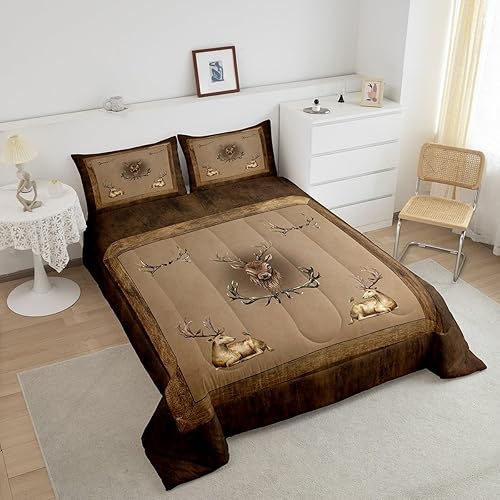 Miniatura 3 de Erosebridal Juego de edredón rústico de ciervo para niños y adolescentes, juegos de ropa de cama vintage de animales de alce tamaño matrimonial,