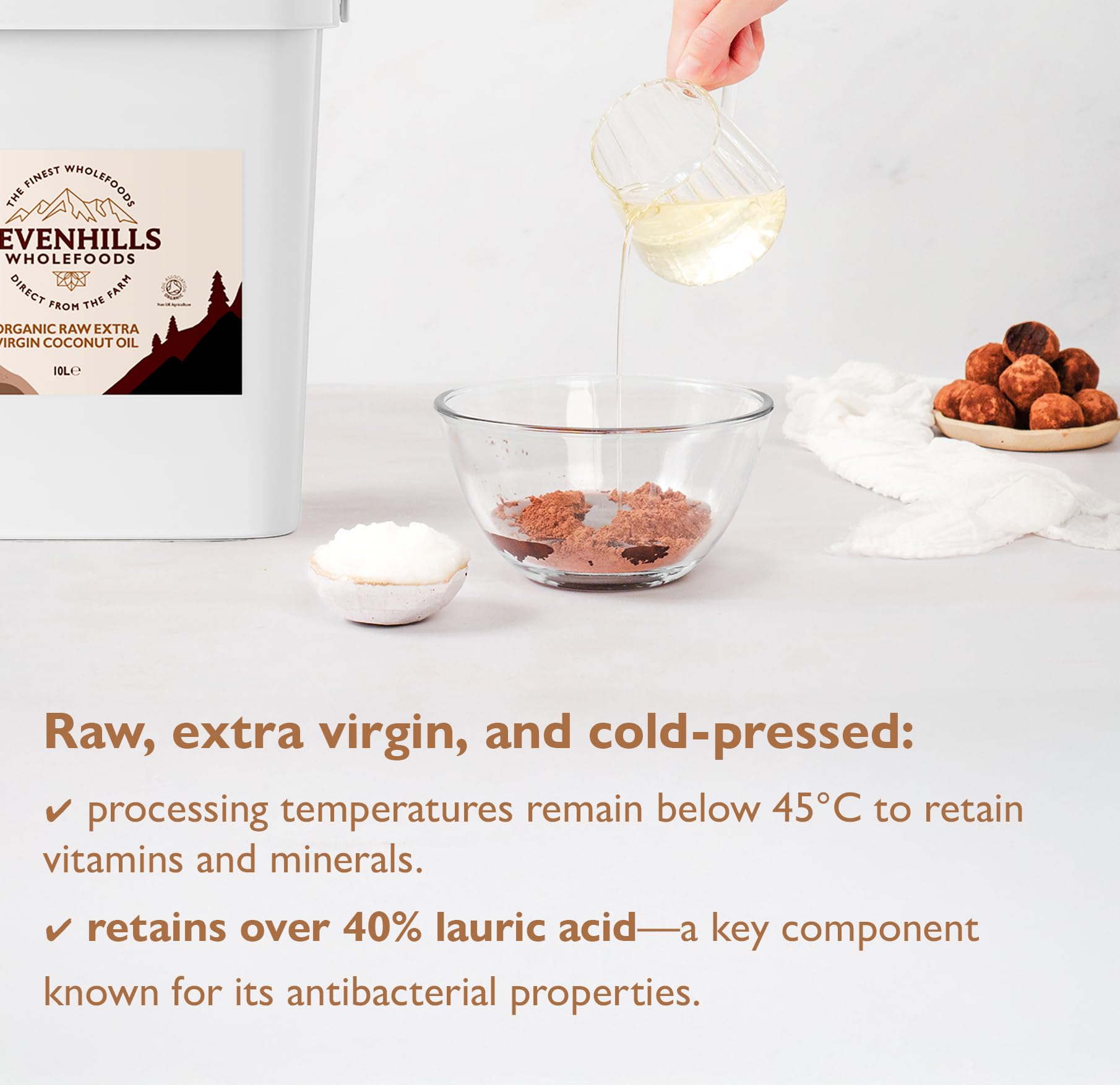 Sevenhills Wholefoods 10L Organic Extra Virgin Raw Coconut Oil Cold-Pressed Tub for Cooking Baking Skin Moisturiser & Hair Conditioner product thumbnail 3