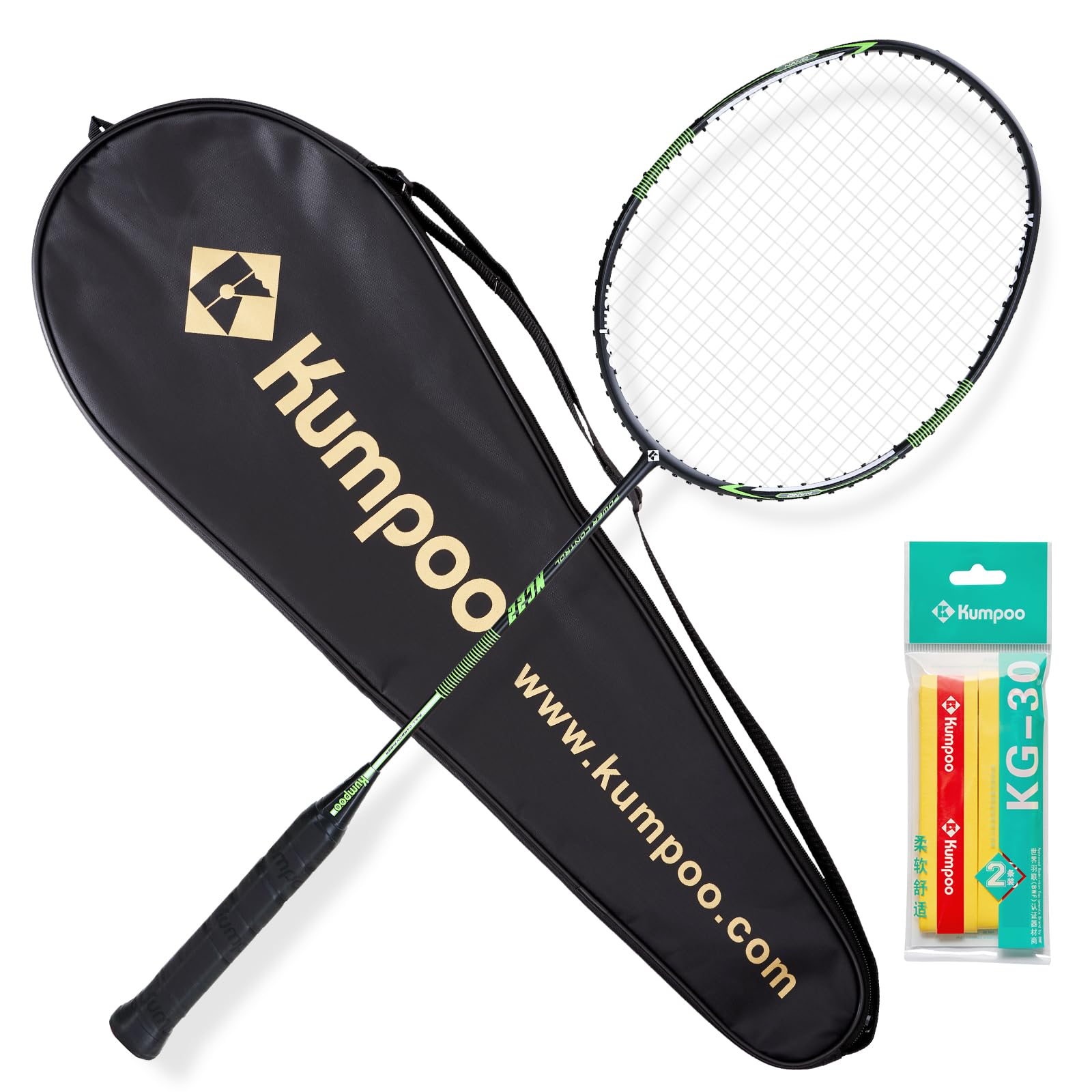 KUMPOOBadminton Racket Professional | Carbon Fiber Badminton Racket Set with Grip&Bag Pro Badminton Racquet Lightweight for Beginner, Intermediate Players Outdoor Games