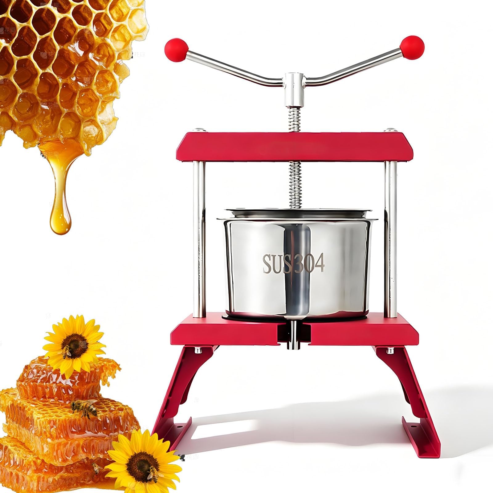 MRJYK 2.5l Beeswax Extractor, Manual Honey Press Extractor, With Stainless Steel Barrels, Detachable Base, V-handle, Fruit Wine Press, For Beeswax, Honey, Fruit & Vegetables
