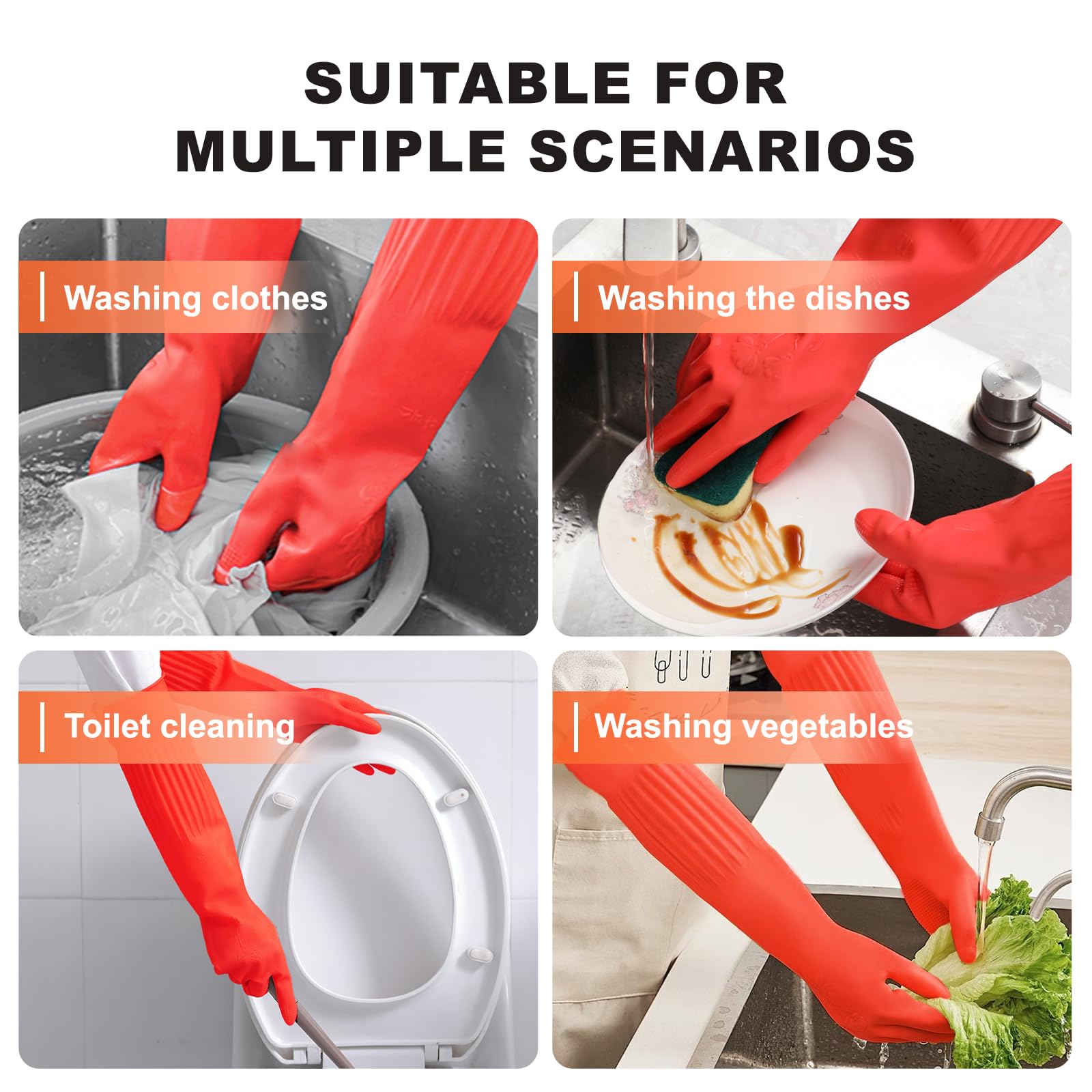 North Tower Guanti in gomma per la pulizia della cucina per il lavaggio dei piatti Kithchen, guanti resistenti al calore, 45,7 cm, 2 paia grandi