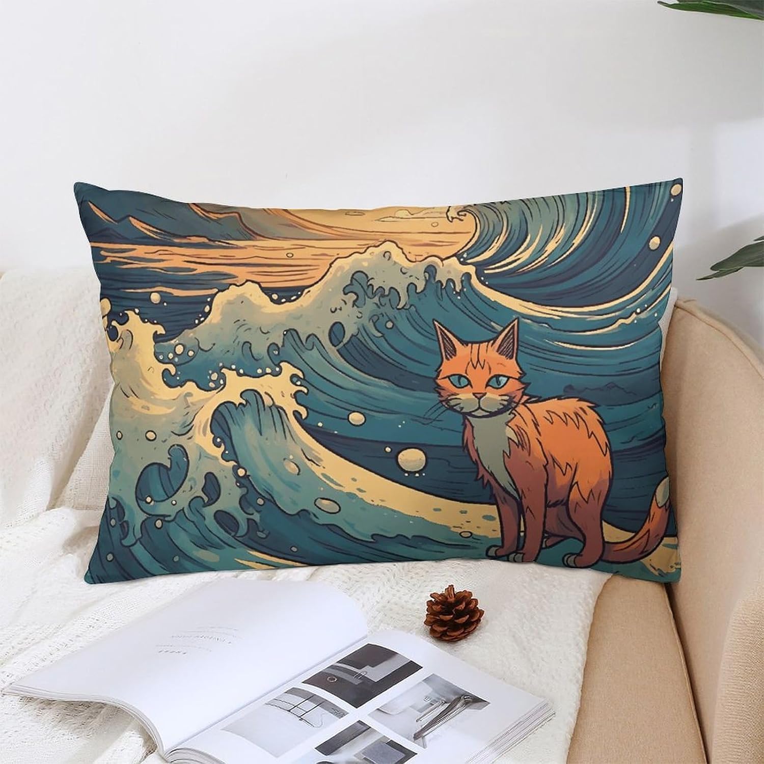 Decorative Body Pillow Cover Throw Pillow Cover Bed Pillows Case with Zipper Anime Style Cat Queen Size Pillowcases Plush Long Pillows Sham for Bedroom Sofa Patio Outdoor 12 "x20 image 5