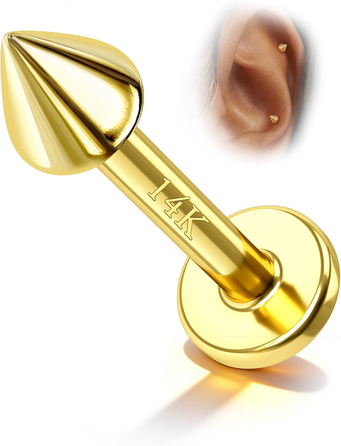 COCHARM 14k Solid Gold 16g Labret Studs Real Yellow Gold Medusa Monroe Madonna Stud Lip Piercing Helix Cartilage Conch Earring Stud