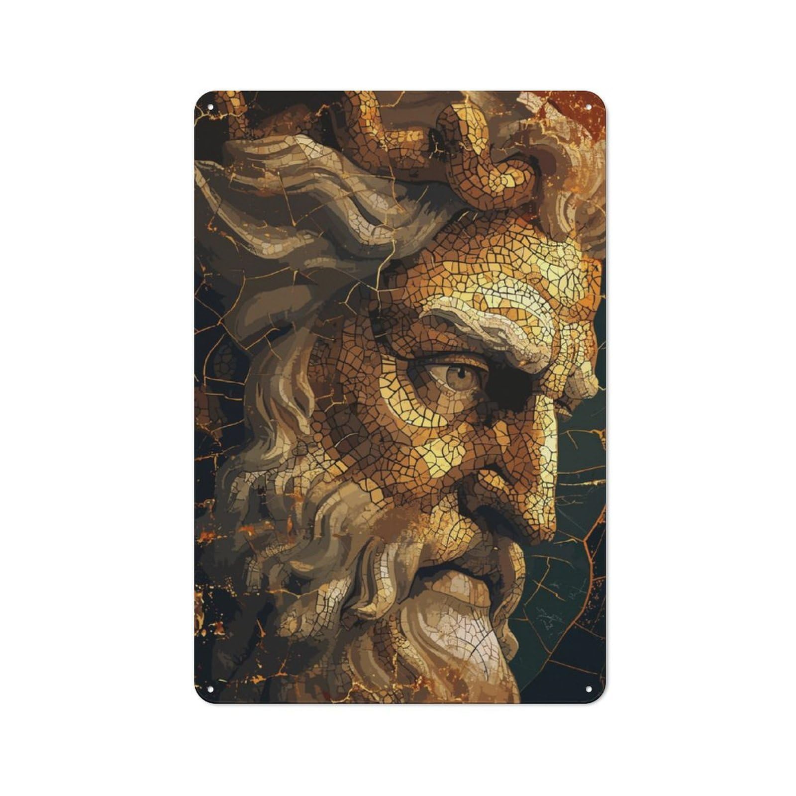 Zeus God Mosaic Tin Wall Sign, Bright Printed Design, for Dining Room, Entrance, Cafe Or Christmas Corner, 30x20cm