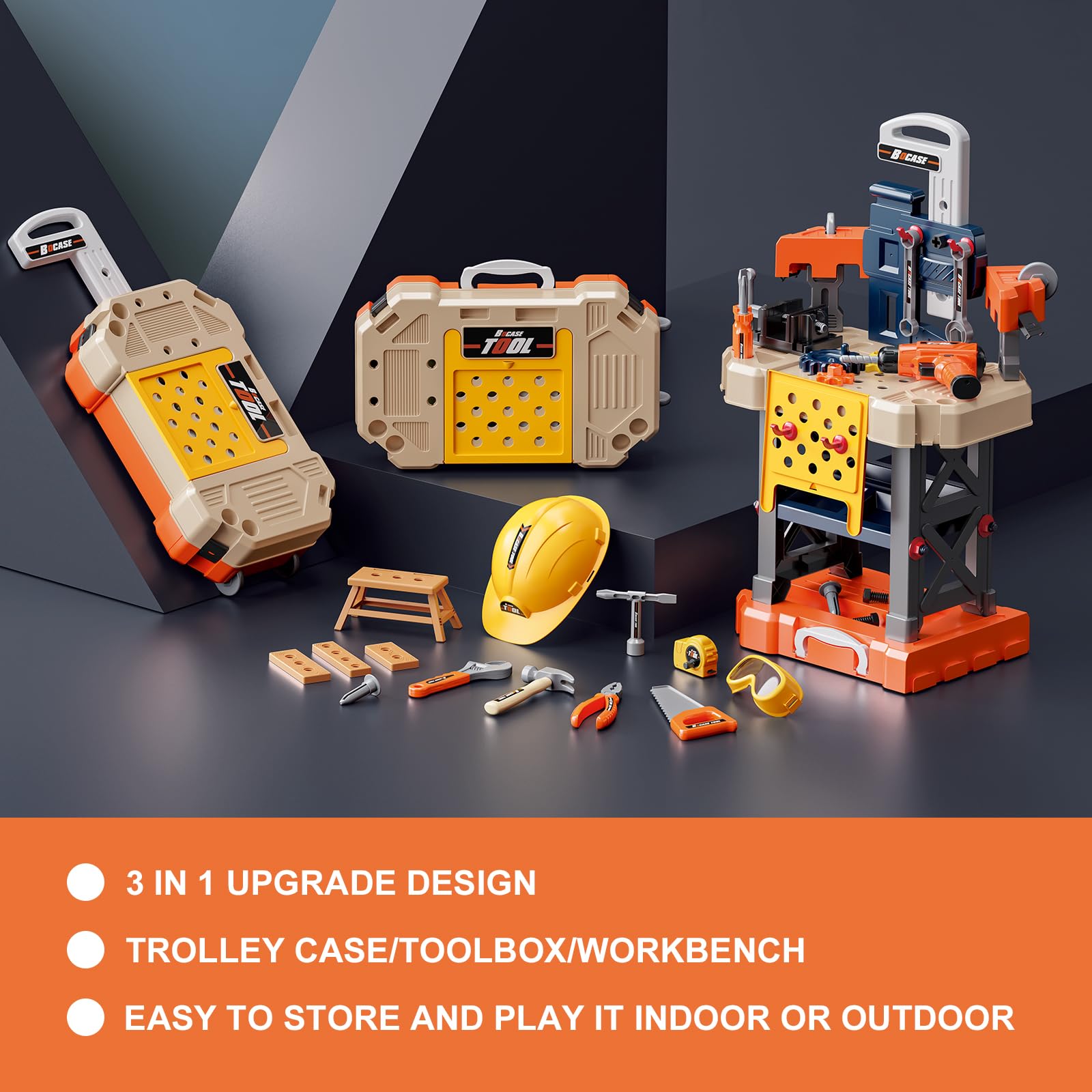 Banco de herramientas para niños, juego de herramientas para niños con taladro de juguete eléctrico y herramientas realistas, juego de herramientas para niños pequeños de 78 piezas para niños de 3 a 5 5