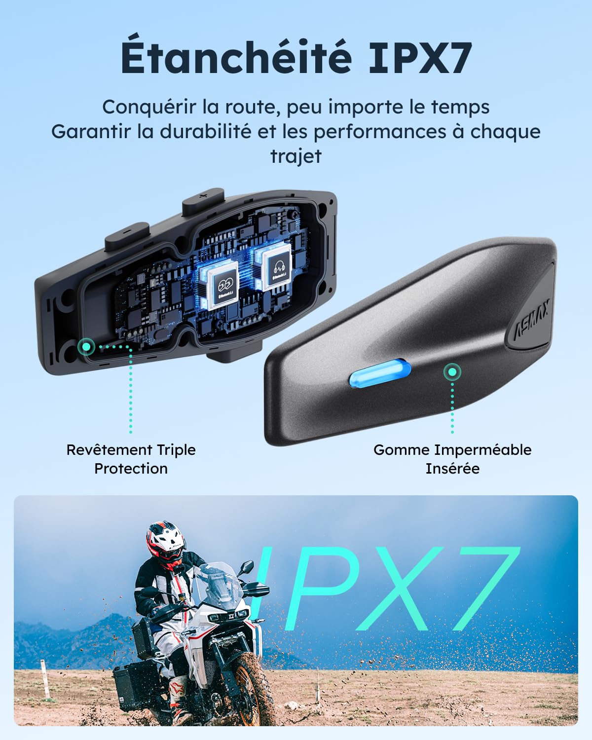 ASMAX S1 Intercom Moto, 8 Motocyclistes Mesh Bluetooth Casque Moto, Commande Vocale, FM/ 60min Charge Rapide/ 2 Puces 4 Cœurs/Appairage Universel/Réduction de Bruit ENC, 1 Unité