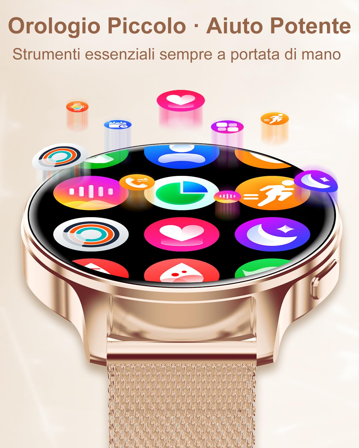 Orologio Smartwatch Donna Piccolo con Effettua/Risposta Chiamate 3 Cinturini 41mm AMOLED Smart Watch Rotondo per iOS Android Orologio Fitness Contapassi Sonno Cardiofrequen Calcolatrice, Oro Rosa