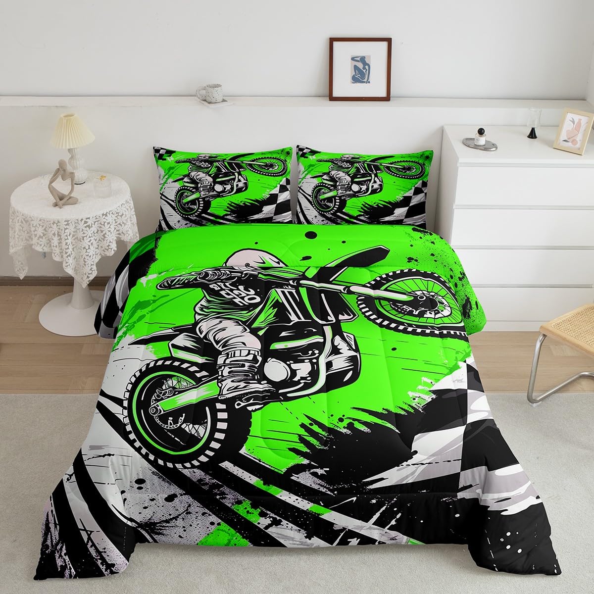 Juego de edredón de motocross Feelyou tamaño matrimonial para niños