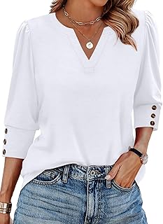 Sponsored Ad - WIHOLL 3/4 Length Sleeve Womens Tops with Button Cuffs Dressy Casual V Neck Summer Outfits Early Fall Fashi...