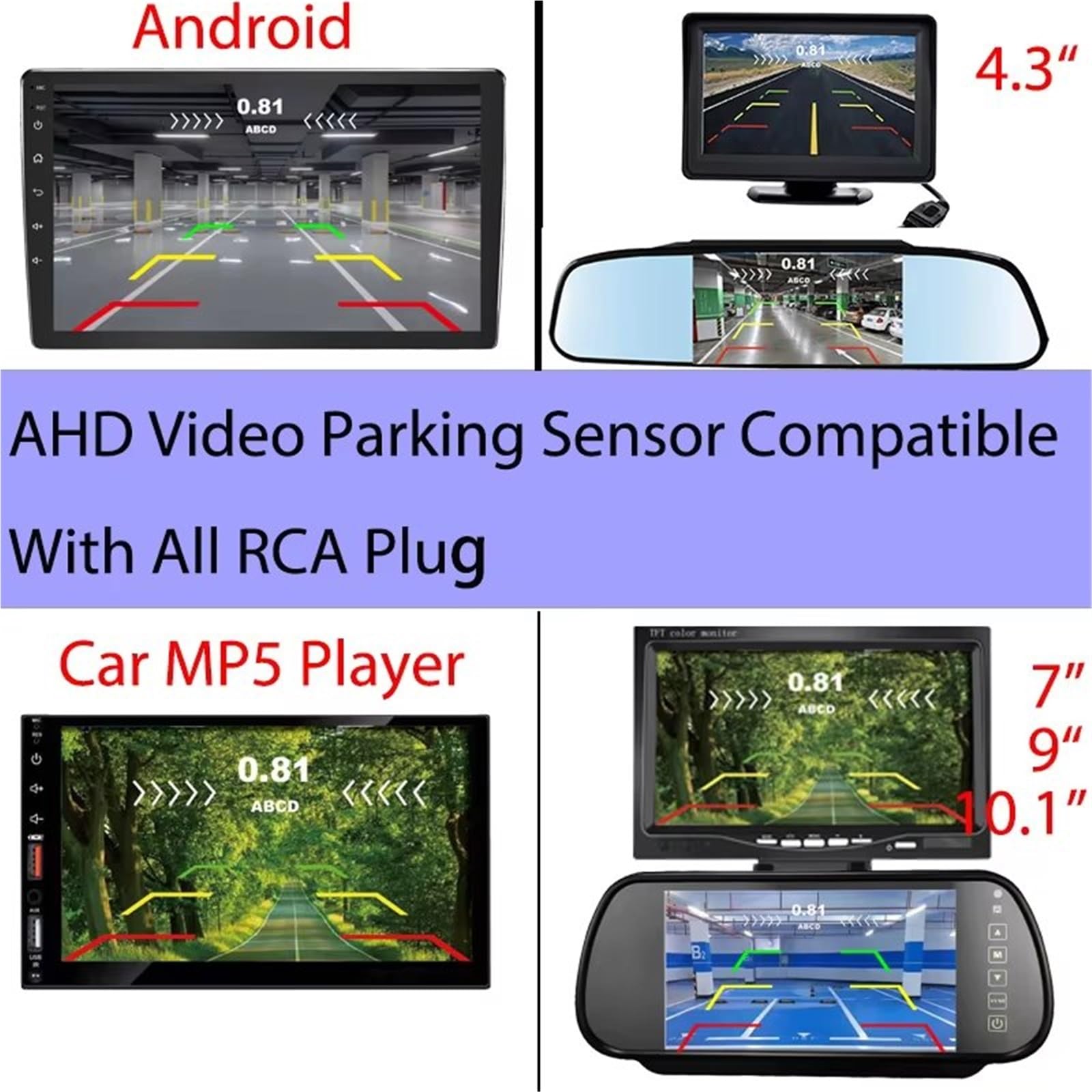 Ayuda de Ondas sonoras CVBS AHD Video Parking 4 sensores Coche Respaldo inverso zumbador Trasero Monitor de Radar Soporte Sistema prevención colisiones en(KZ-033-PEARL White)