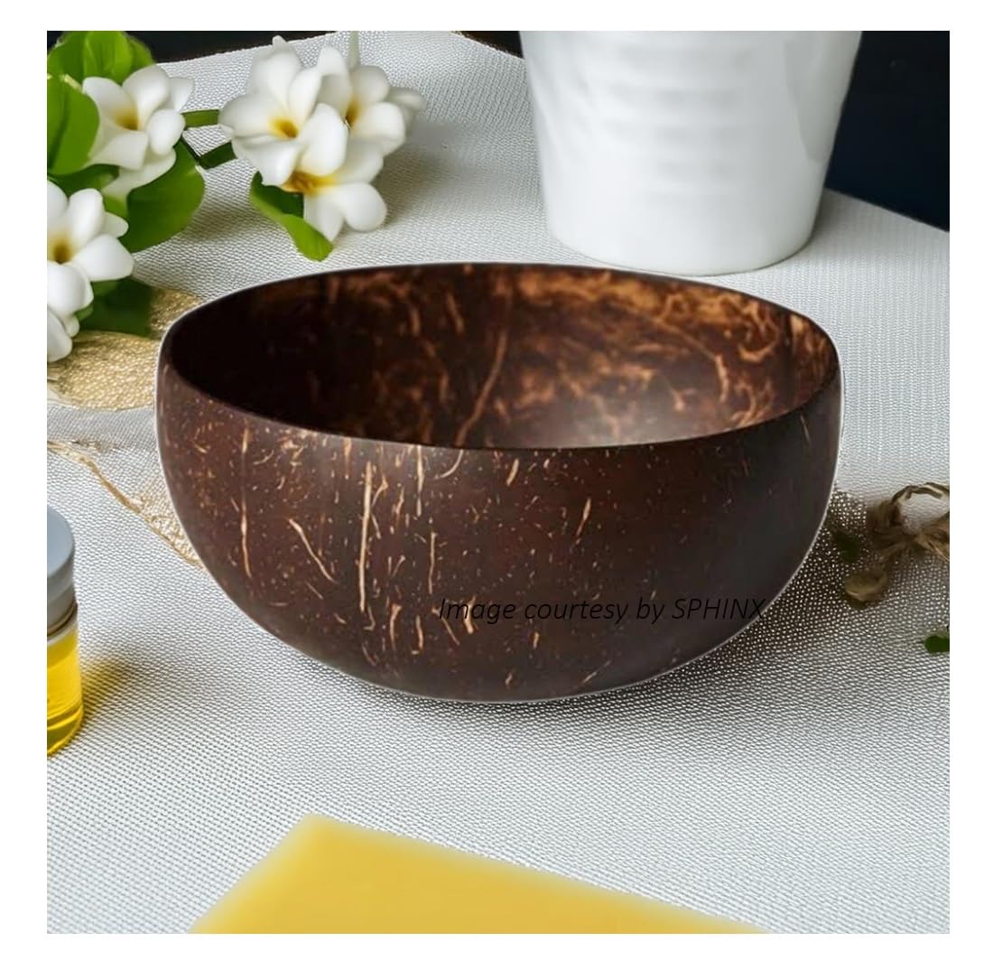 SPHINX Artisanal Biodegradable Natural Coconut Shells: Ideal for Candle Making, Filler, Table Decor, and Crafting- (2, Round Shape- Glossy Finish)