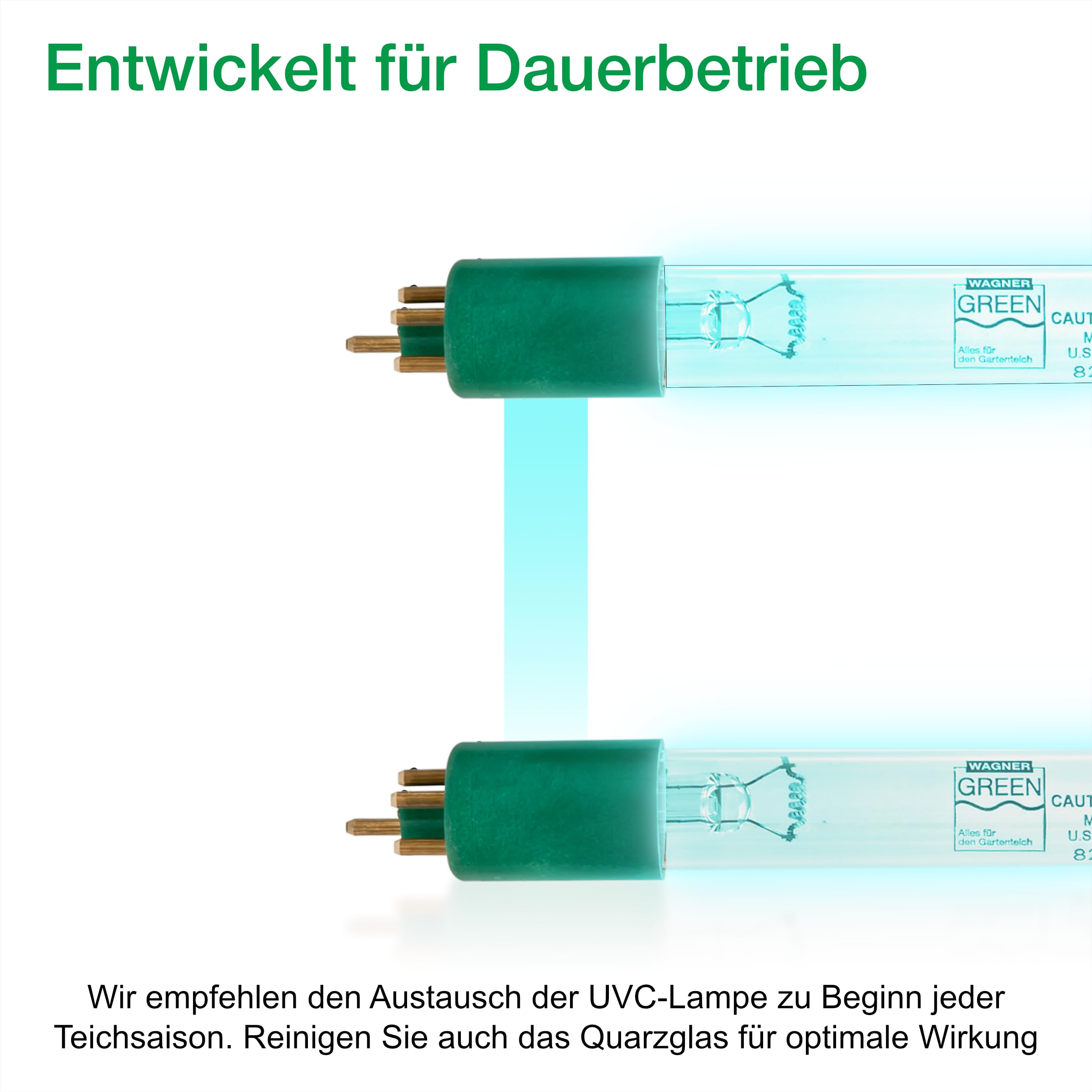 Wagner Green UVC Tauchstrahler (75 Watt) 3-tgl. Bausatz mit Betriebsstundenzähler, UV-C Teichklärer Lampe Gartenteich Koiteich Filter zur Entkeimung und Algenvernichter