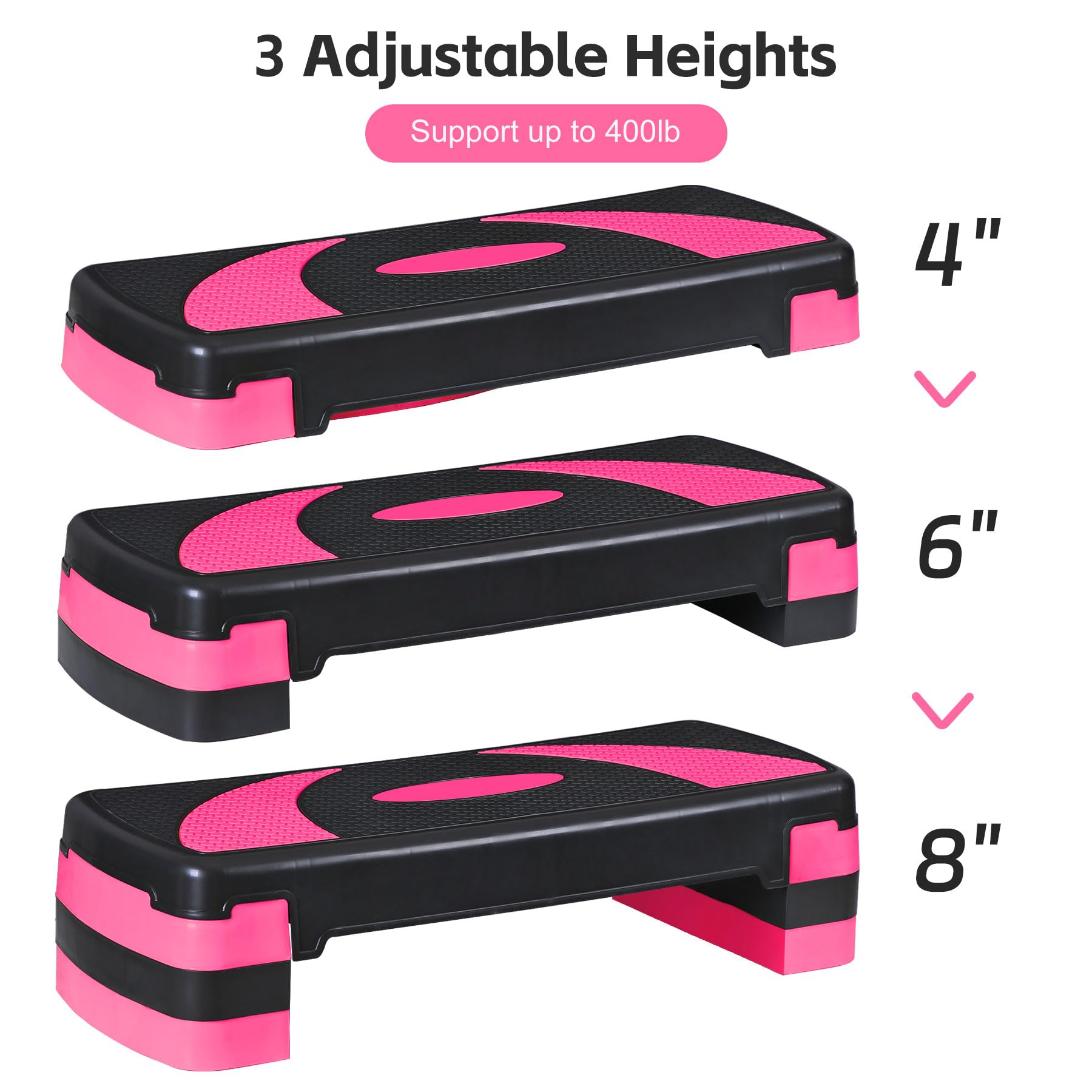ZENY 31'' Aerobic Step Platform, Adjustable Exercise Workout Step with Stable Risers, Stand Up Steppers for Exercise at Home, Fitness Equipment for Home Gym (pink)