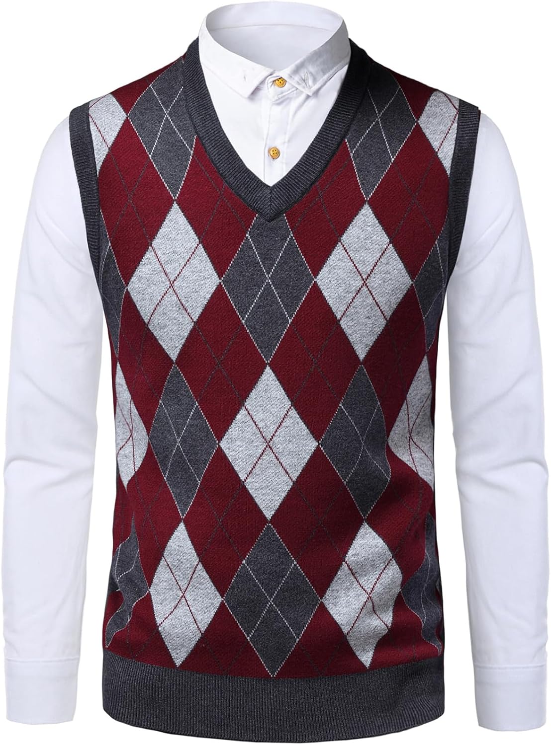OlyljpinZ Mens Argyle Sweater Vests V-Neck Sleeveless Pullover