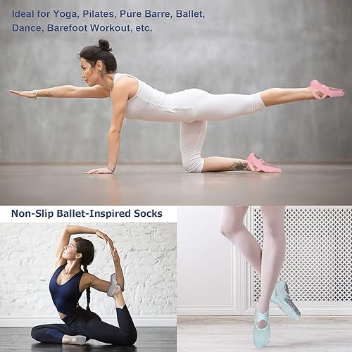 Miniatura 16 de Ozaiic - Calcetines de yoga para mujer con correas y agarres antideslizantes, ideales para pilates, Pure Barre, ballet, danza y entrenamiento