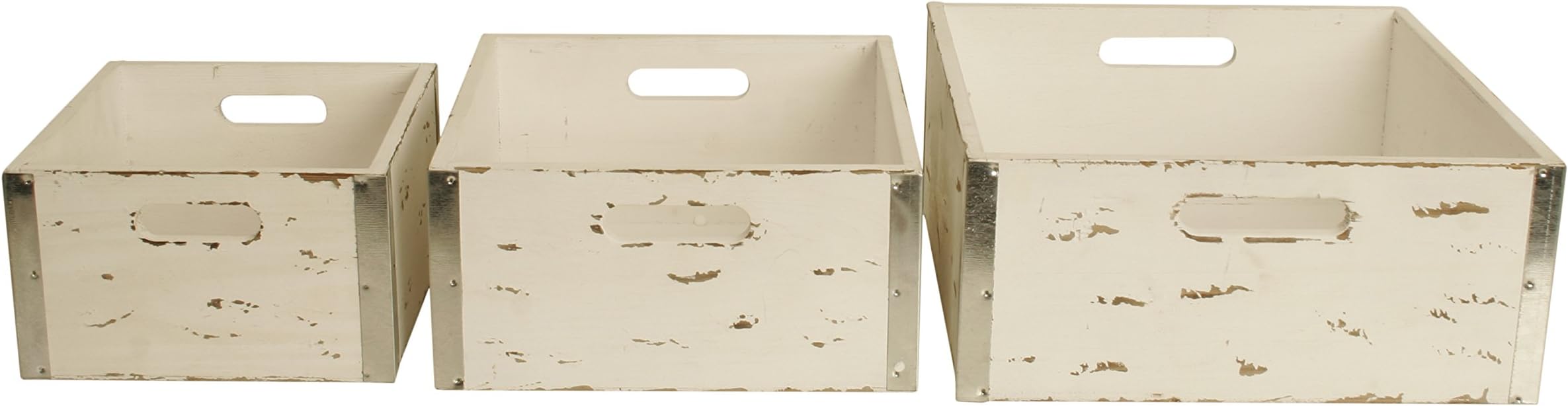 Wald Imports8139/WH Set of 3 Wood Crates, White, 3 Set