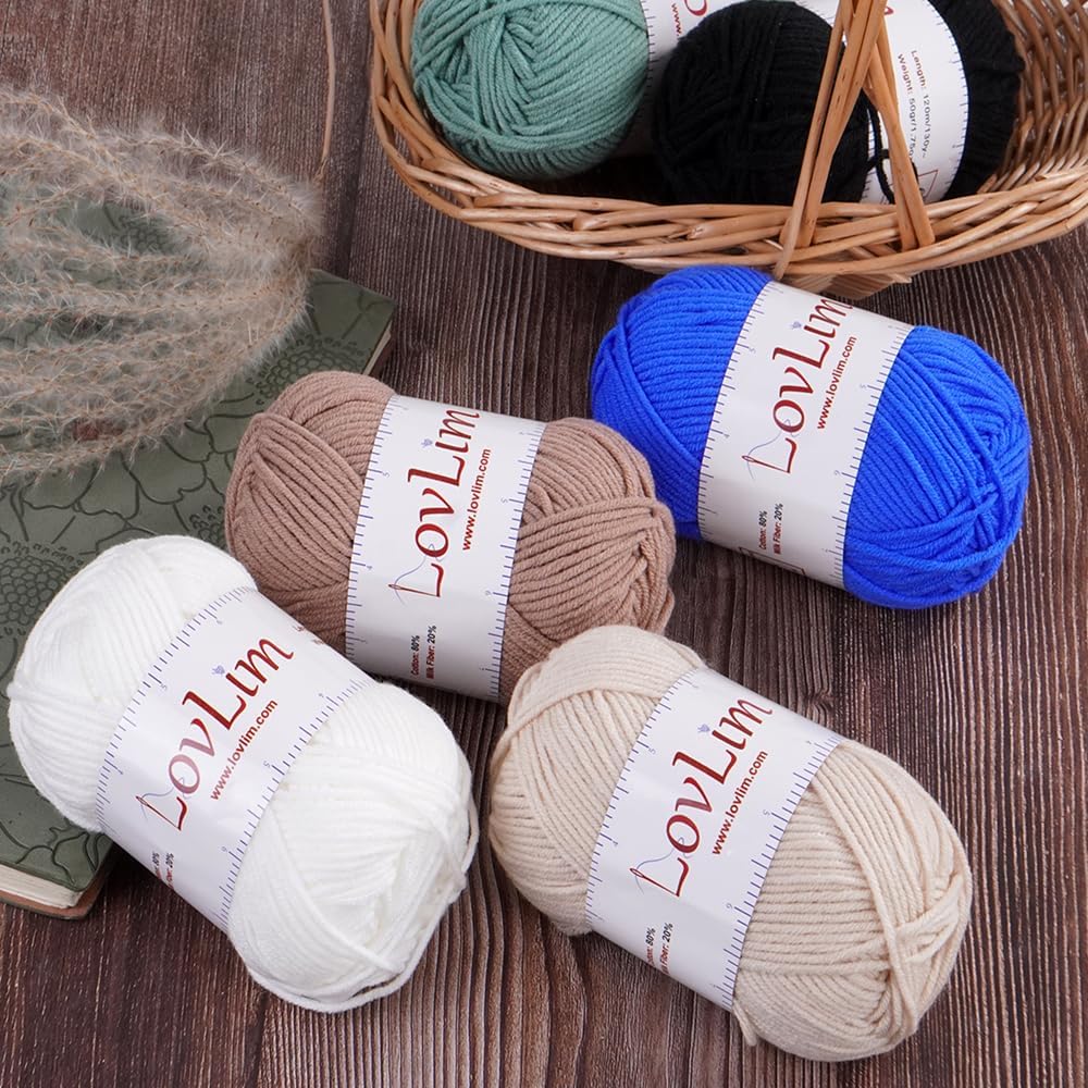 Yarn Pack, 6 skeins of 50g Each, Soft Cotton Yarn for Crochet and Knitting, Craft DK Amigurumi Yarn (Six White) image 3