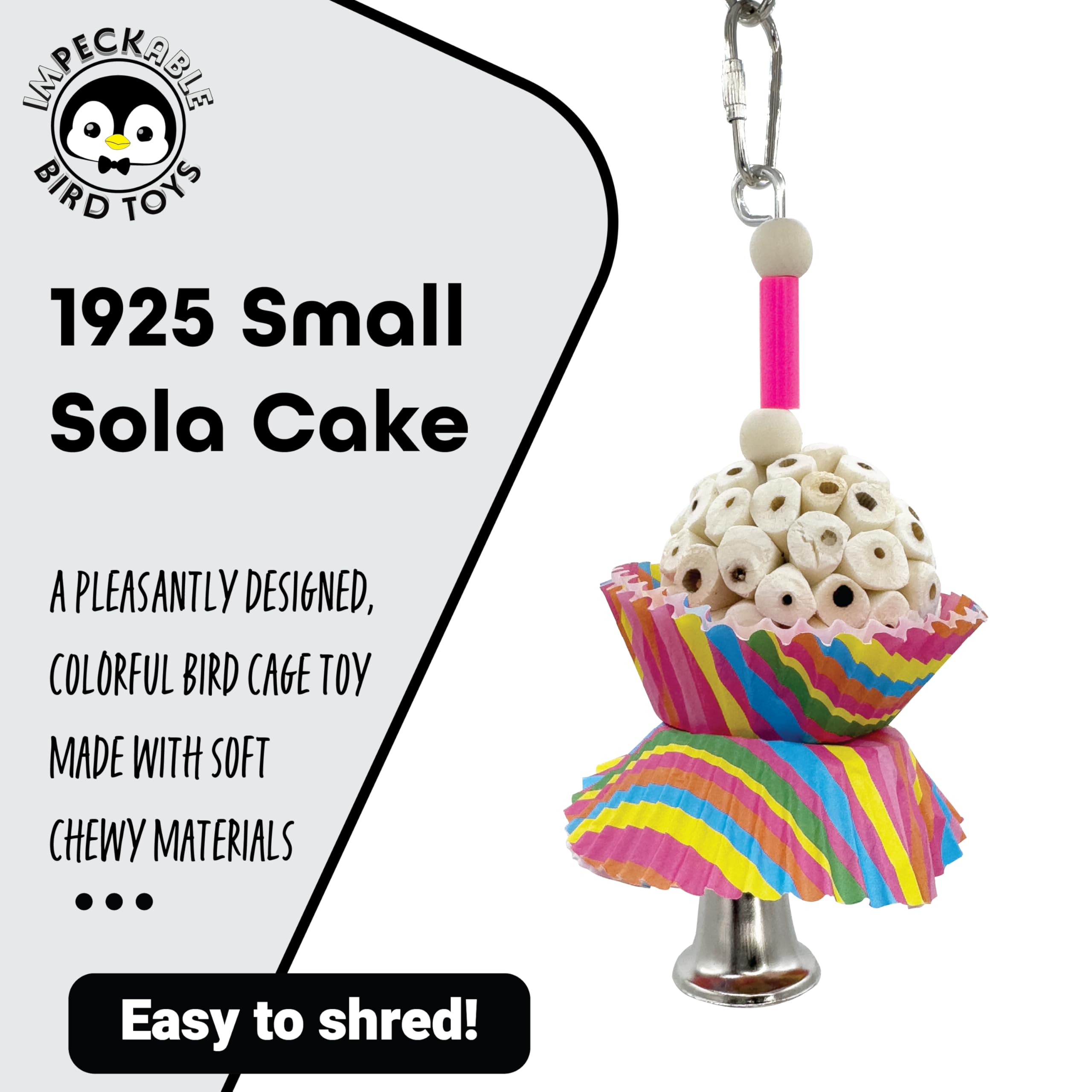 1925 Small Sola Cake - Bird Toy & Cage Accessories For Parakeet, Parrot, Cockatiel, Green Cheek Conure - Natural Wood Ball With Paper Cupcake Shredding Foraging Fun - Soft Destructible Chew Parts - image 2