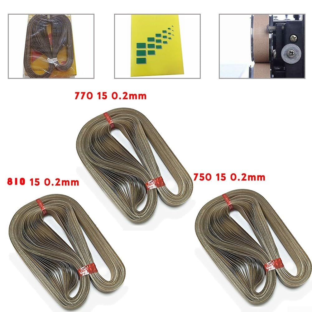 Lot de 50 bandes transporteuses en PTFE pour scellage à bande continue FR-900 FR770, 750 x 15 mm, 770 x 15 mm, 810 x 15 mm, marron