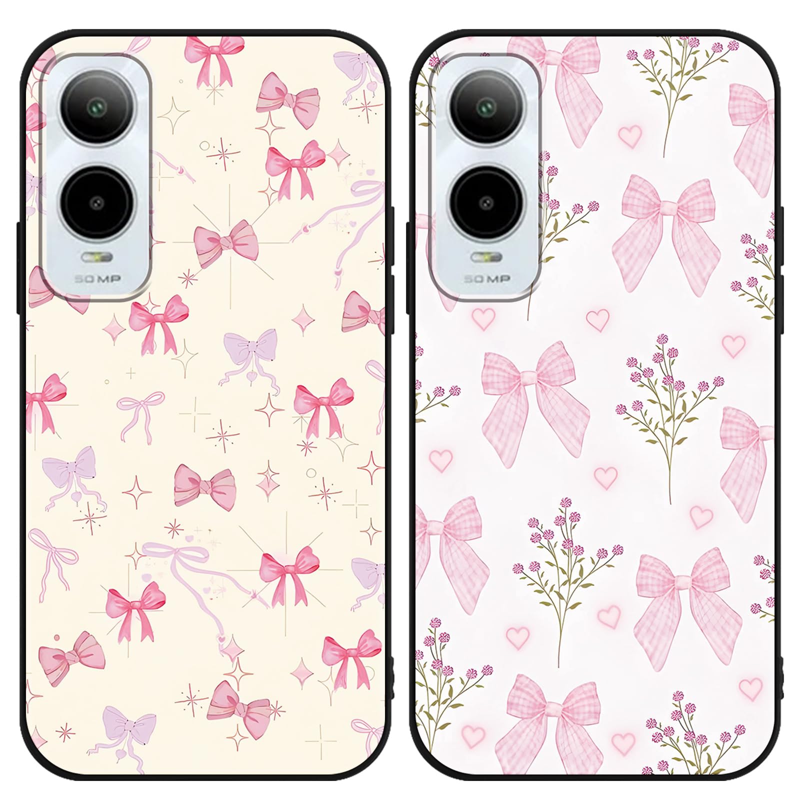 Zrutru 2 Pack Pink Bow Phone Case for Cricket icon 6/At&t Verge 6.75",Cartoon Cute Kawaii Ribbon Bowknot Floral Flower Pattern Cases Aesthetic Design,