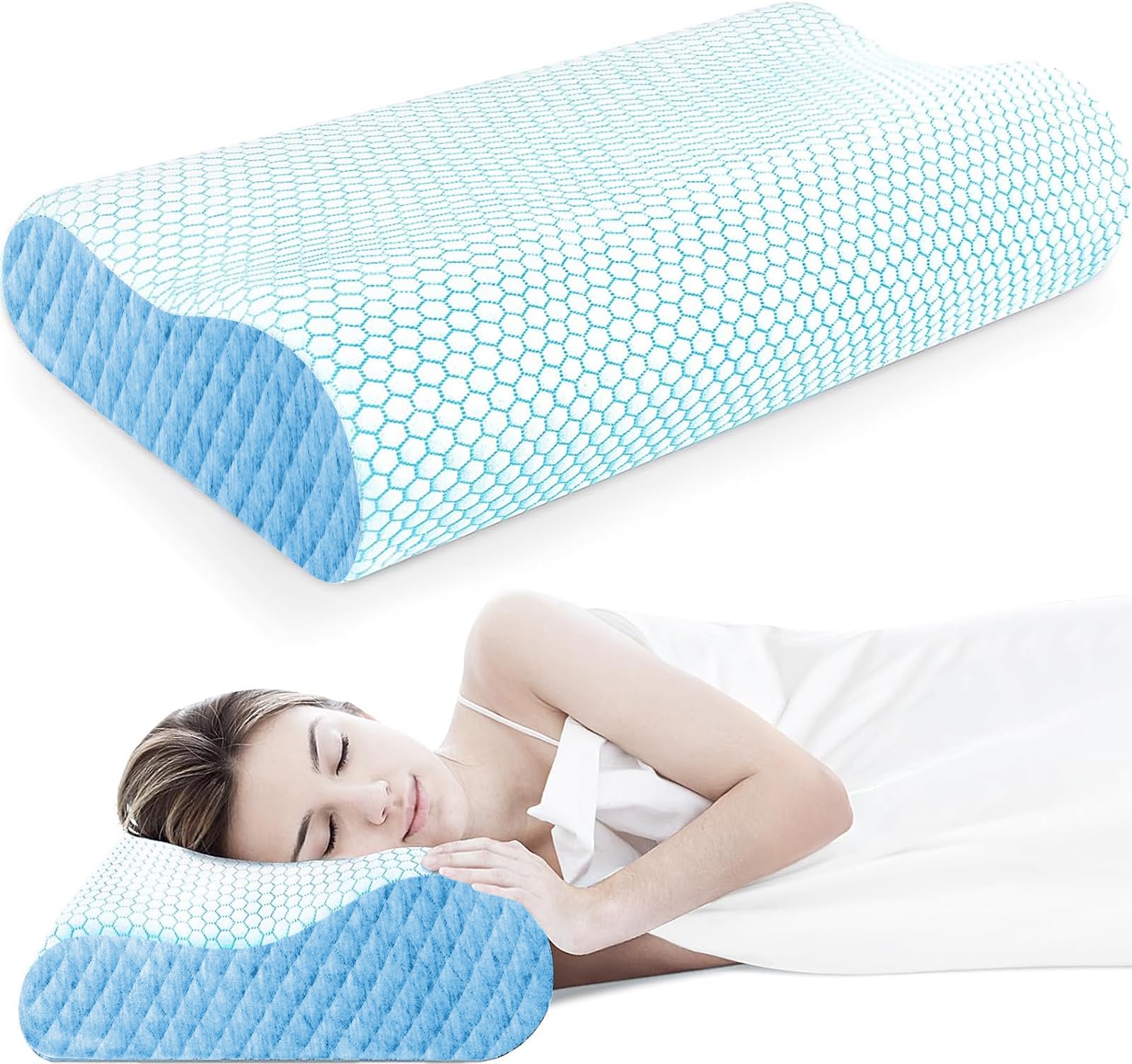 Memory Foam Pillow, Contour Cervical Orthopedic Memory Foam Pillows Supports Neck Pain and Shoulder Pain for Sleeping, Ergonomic Cervical Pillow Neck Support Pillow for Side Back:
