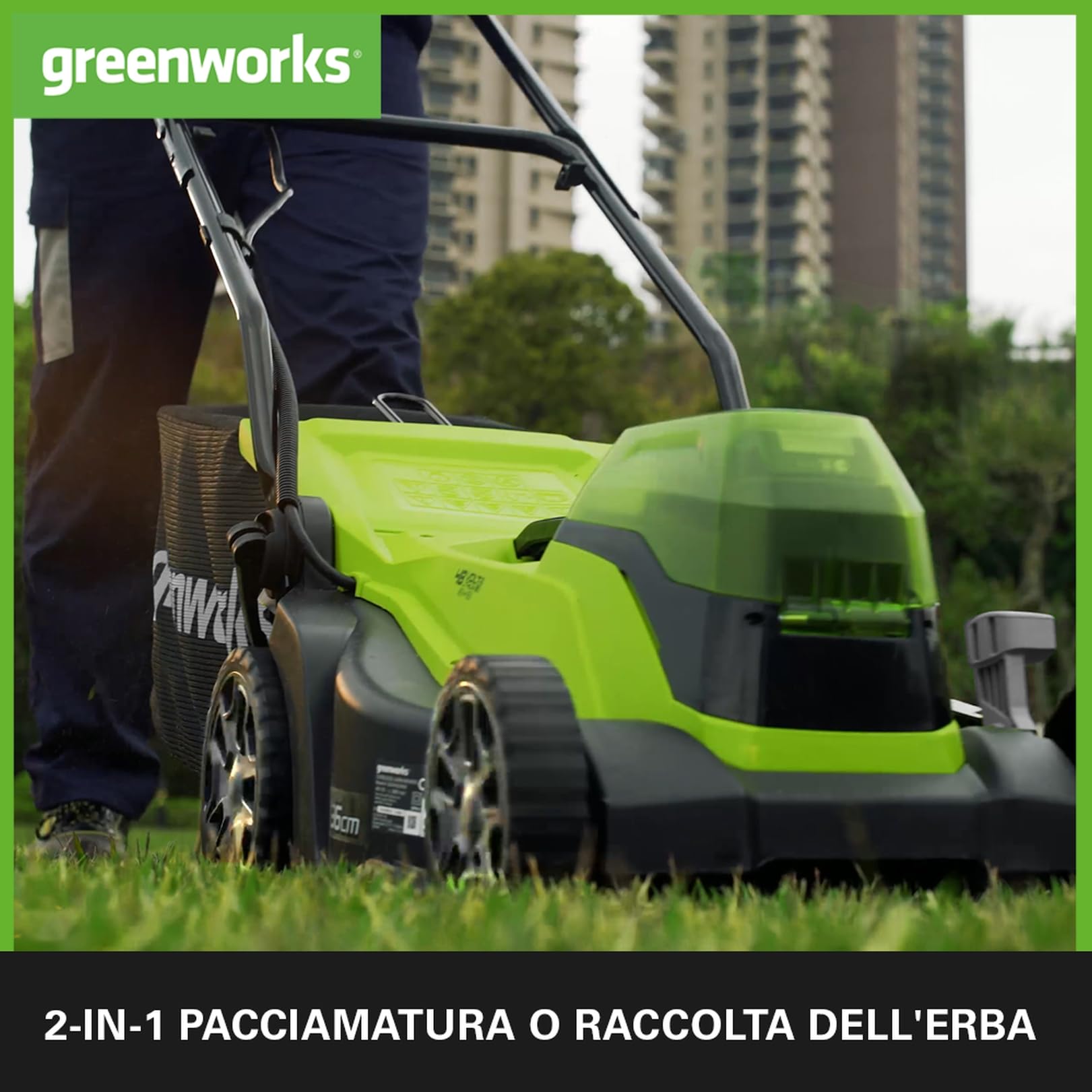 GreenWorks G24X2LM36KII4X 3-in-1 36cm 48V Push Cordless Lawn Mower With 2 X 4ah 24v Batteries 4a Twin Charger - Foto 2