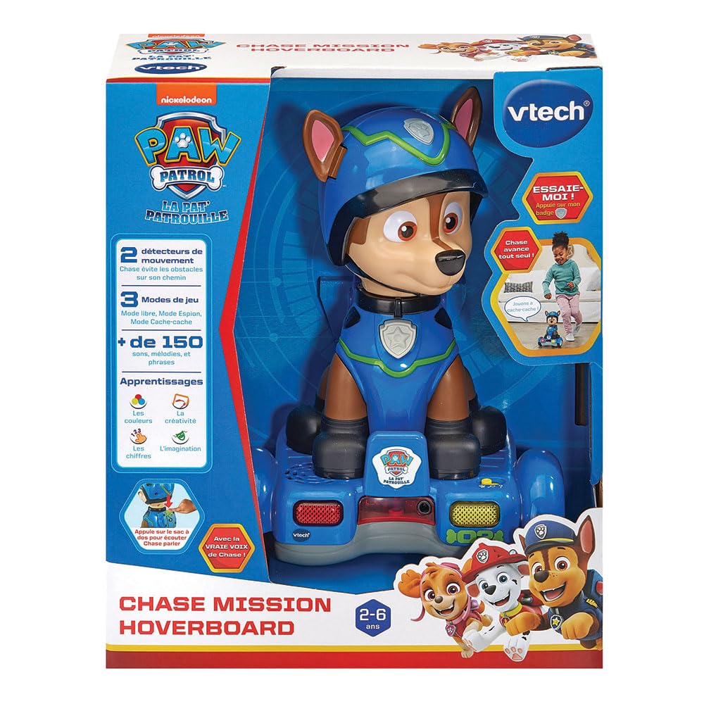 VTech - Pat' Patrouille, Chase Mission Hoverboard, Chien Interactif Paw Patrol, Figurine Animée 26 cm, Jouet Électronique Sons et Lumières, Cadeau Enfant de 2 Ans à 6 Ans - Contenu en Français