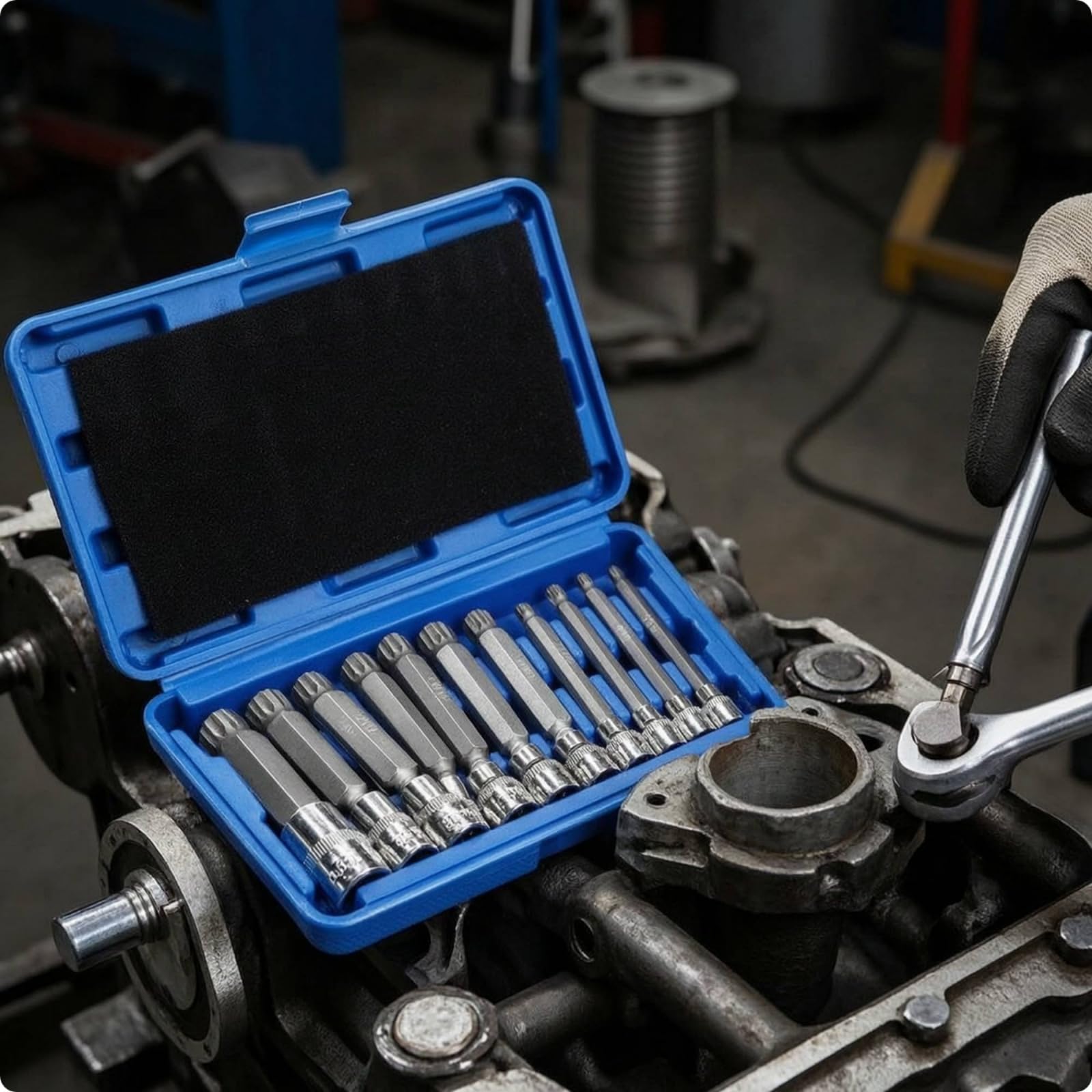 10 Pezzi Kit di Inserti a Bussola Portatile Utensili Durevole Attrezzi per Meccanici, Manutentori, Officina, Garage