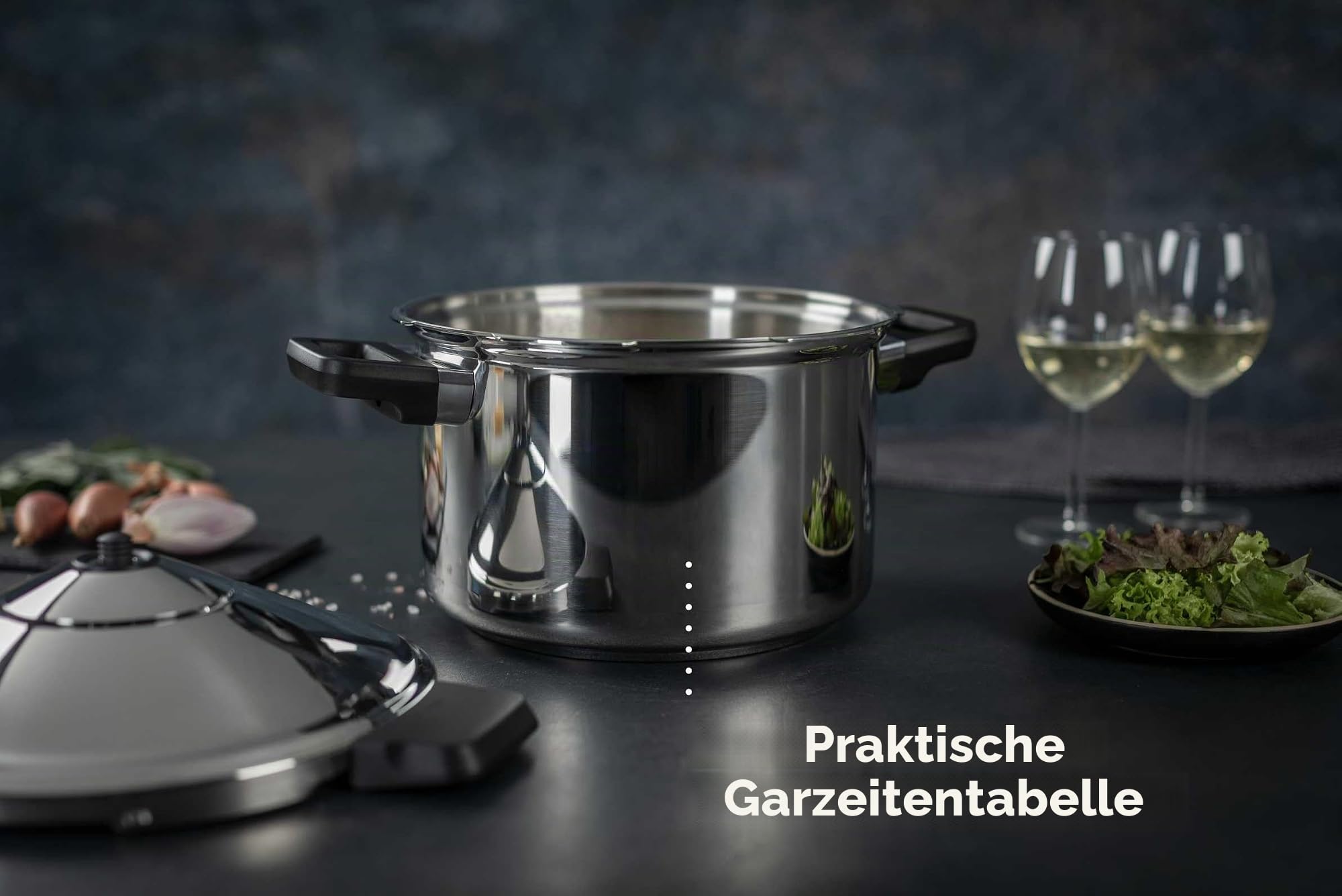 KUHN RIKON Schnellkochtopf/Dampfkochtopf DUROMATIC Inox Set Seitengriffmodelle, induktion, Edelstahl, Silber, Set Topf 8L/24cm + Unterteil 4L/24cm