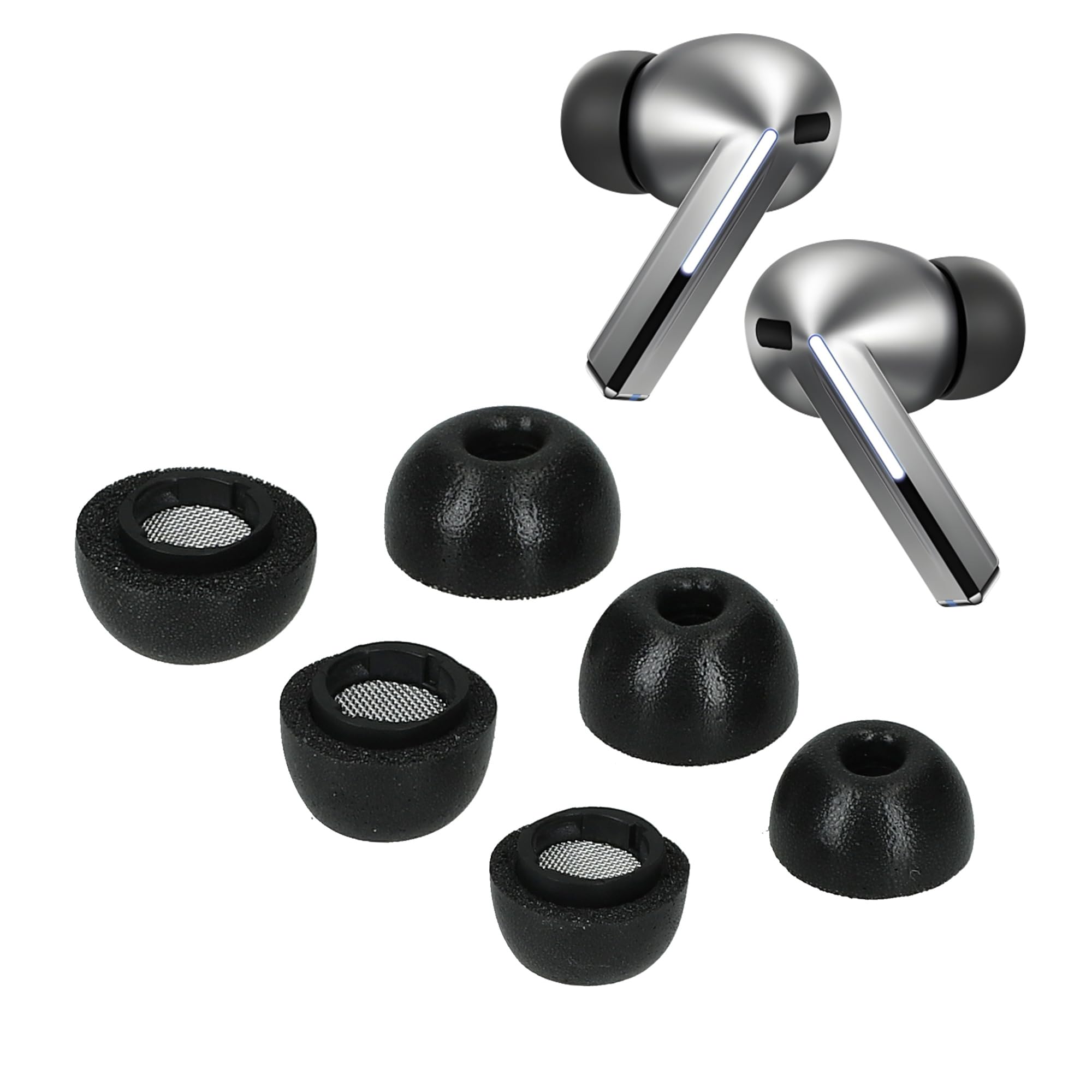 kwmobile Zamienne nauszniki kompatybilne z Samsung Galaxy Buds 3 Pro - zestaw 6 sztuk - nauszniki z pianki pamięci - czarne