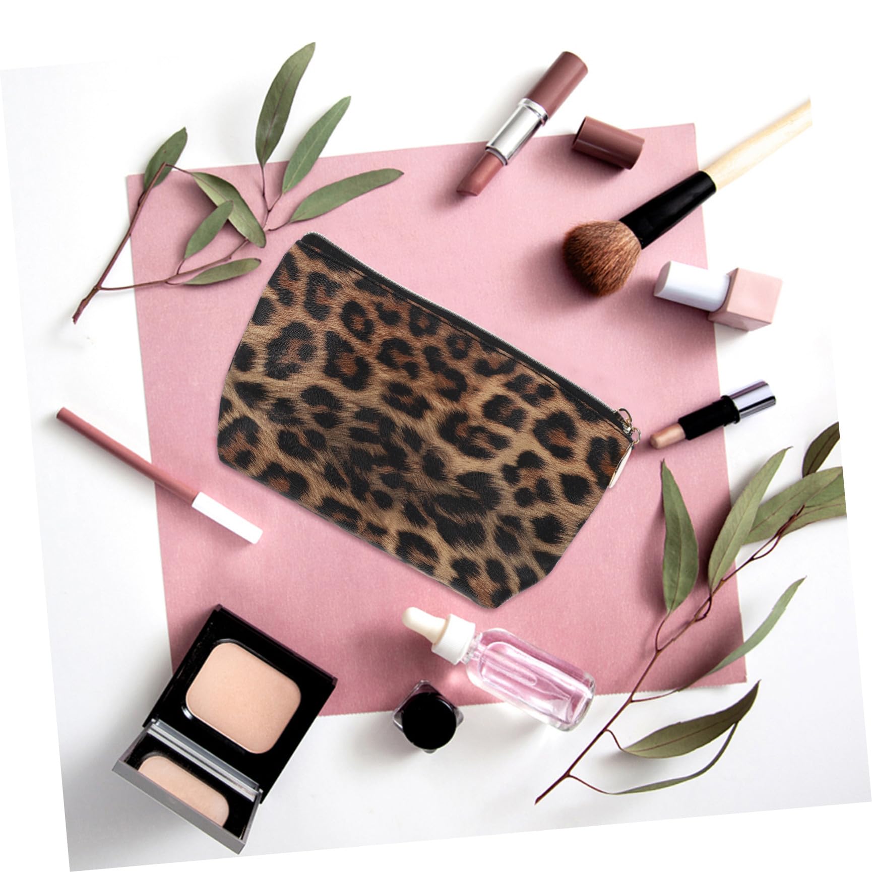 POPETPOP Borsa Trucco Leopardata 8.27 Pollici Set 2 Custodie Cosmetici in Pu Con Cerniera Portatrucchi Da Viaggio E Uso Quotidiano Per Ragazze E Donne
