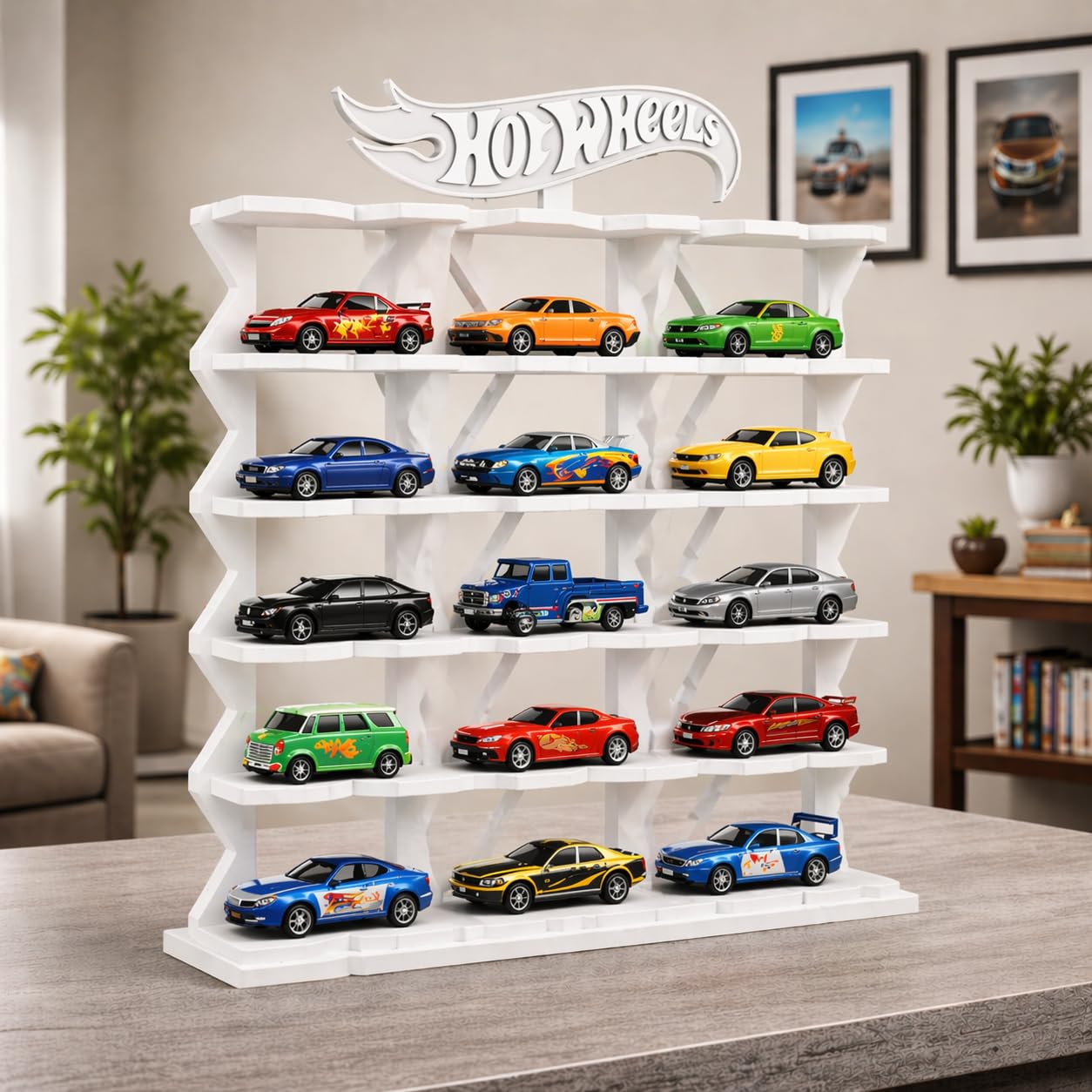 Faber Lux Premium 18-Car Display Rack in Pure White for Hot Wheels & 1:64 Scale Cars, Eco-Friendly Biodegradable Plastic, 24 cm H x 22.3 cm B x 4.8 cm W (White)-picture-42