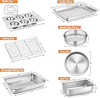 Vista 2 de E-far - Juego de utensilios para hornear de acero inoxidable, 8 piezas de acero inoxidable, incluye molde rectangular para hornear de 6 pulgadas
