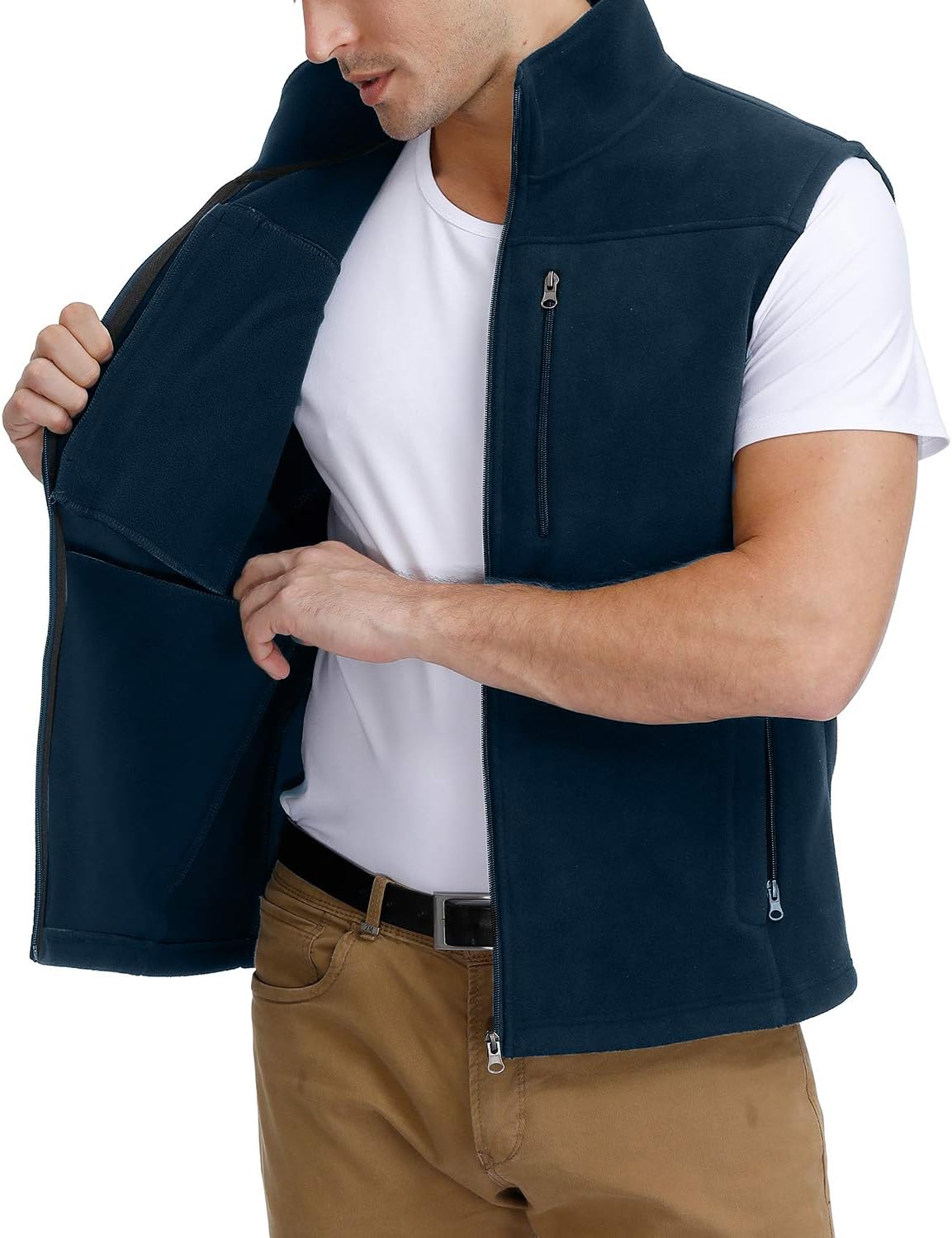 MOHEEN Men's Fleece Vest Outdoor Full Zip Softshell Sleeveless Jacket with Pockets - Image 2