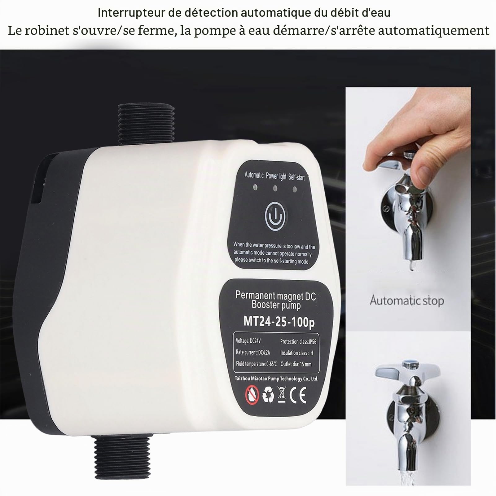 Pompe surpression automatique 100W 24V DC 25L/min avec protection antigel et détection de débit pour maison et camping