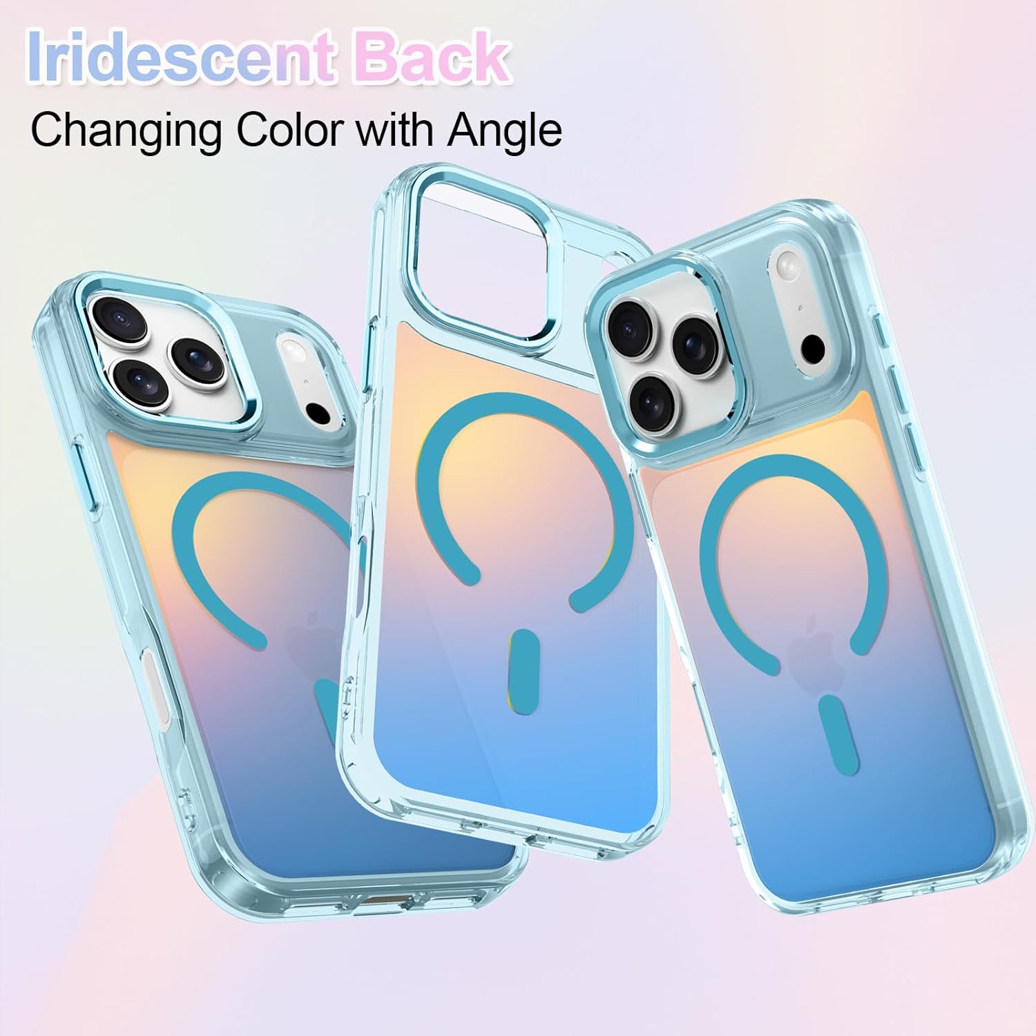 ZIYE Iridescent Case Compatible with iPhone 17 Pro Cute Fluorescent Laser Design Shockproof Protective Phone Cover Compatible with Magsafe for Women Girls Men Blue - Image 3