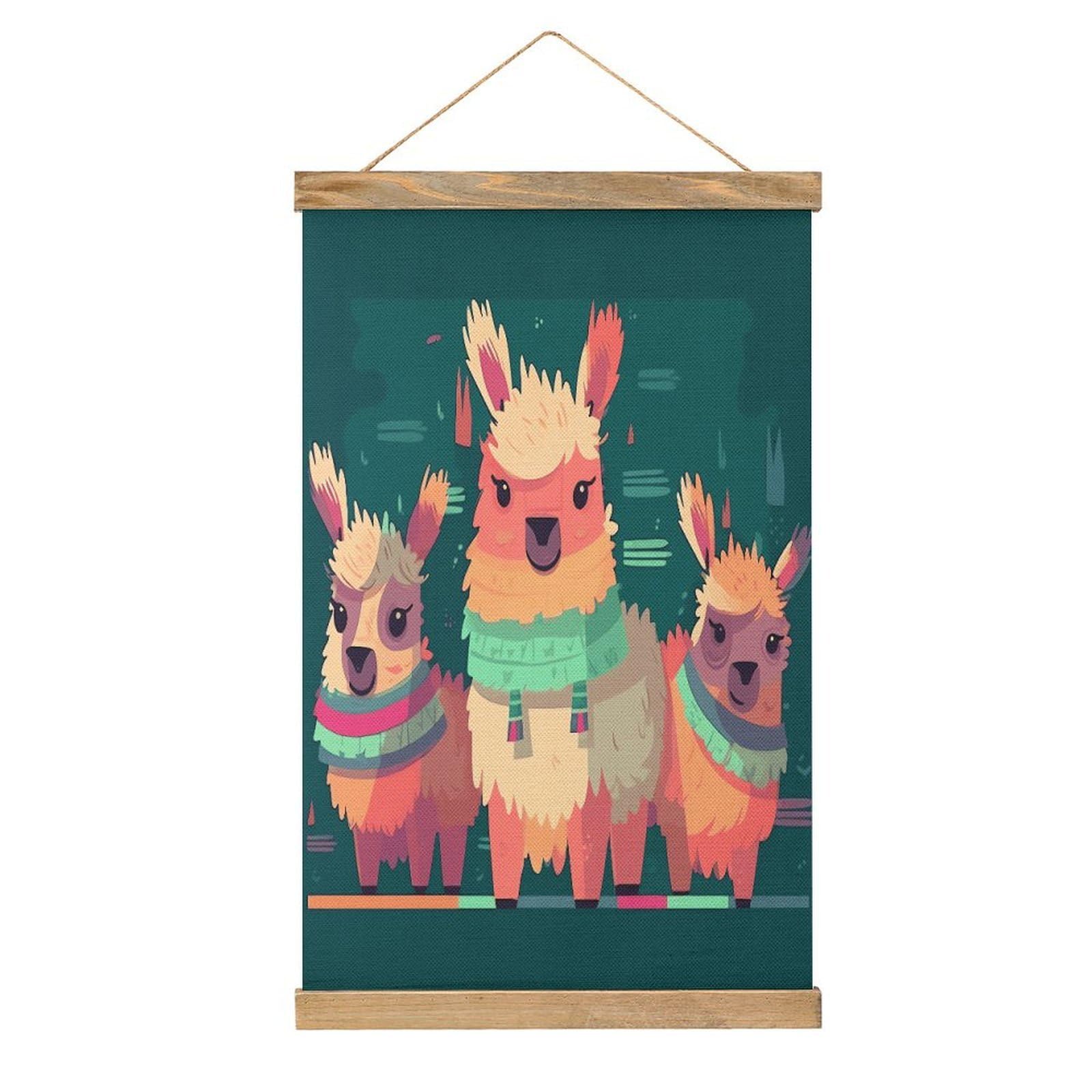 FekiLoot Cute Llama Cartoon Wall Art Poster Hanger Frame Linen Wall Art Decor Vintage Hanging Poster Hanging Wall Decor Rustic Retro Wall Art Print for Living Room Decor 20.4 X 13.1Inches