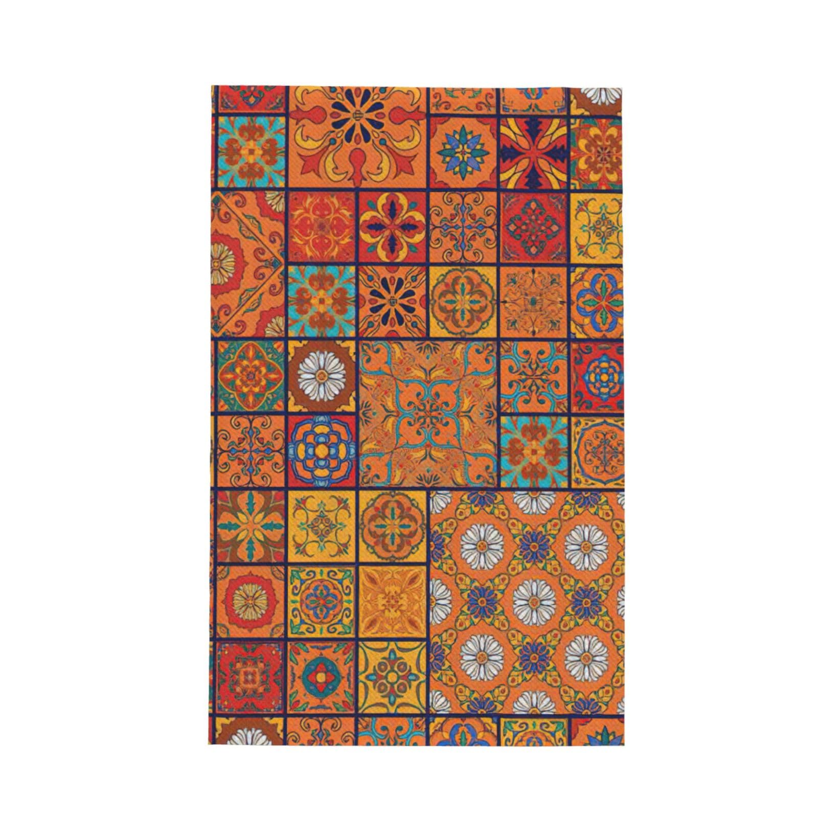 CKGODGF Group Of Moroccan Geometric Print Absorbent Waffle Dishcloths,Kitchen Towels With Hanging Loops,Tea Towels.