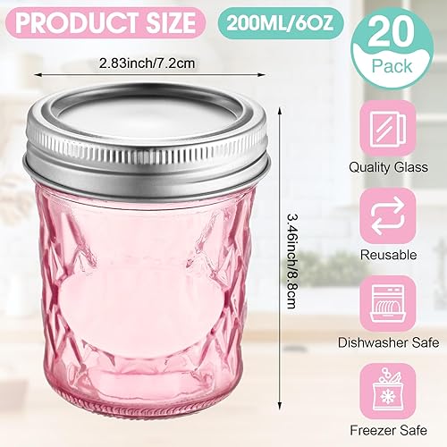 Miniatura 2 de Lallisa Paquete de 20 tarros vintage de boca ancha de 6 onzas, tarros de vidrio vintage con tapas, ideal para miel, recuerdos de boda, regalos de