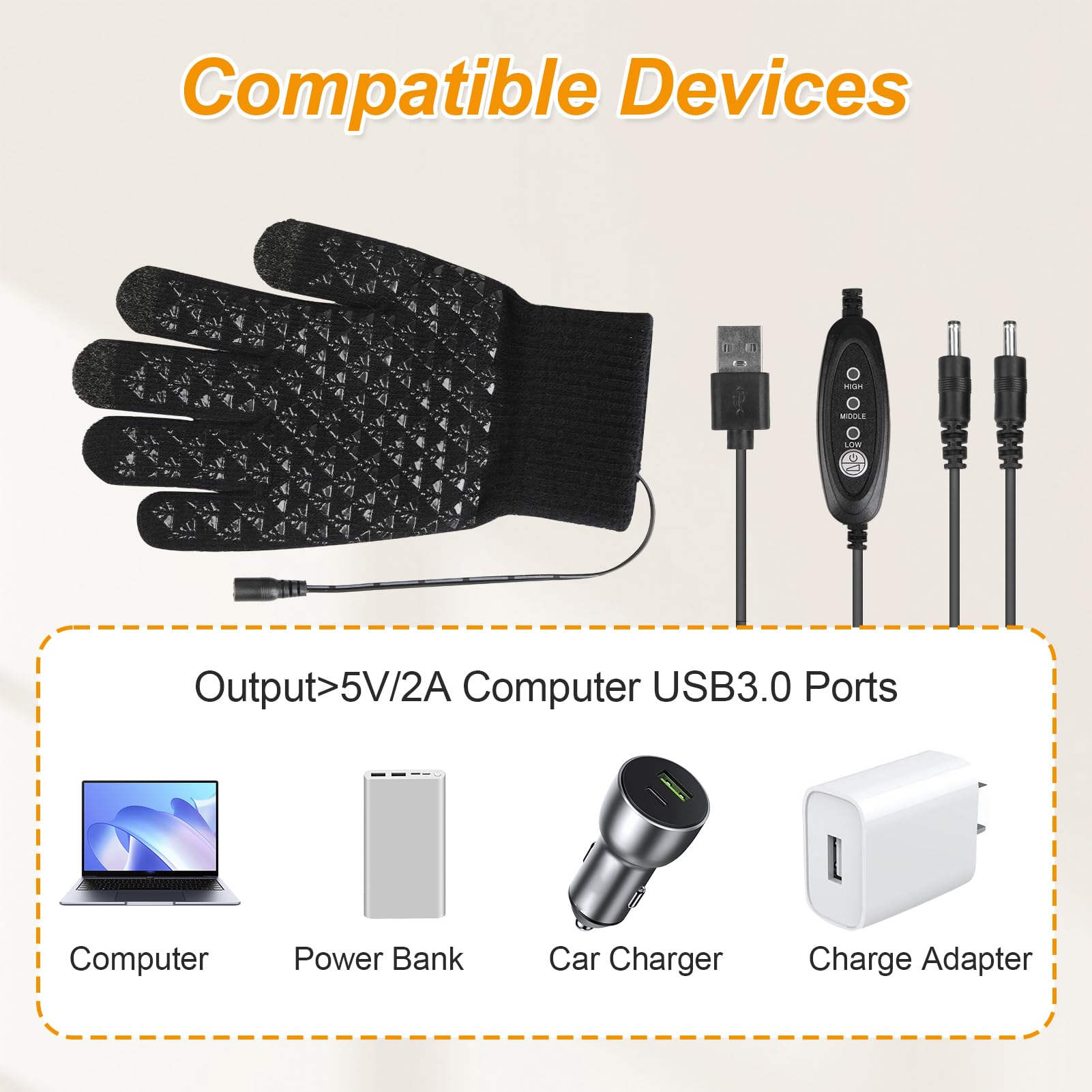 USB beheizte Handschuhe mit Heizung für Damen und Herren, gestrickte Vollfinger Winterhandschuhe, beheizbare Handschuhe mit Touchscreen, 3 Heizstufen, Handschuhe beheizt für Büro Outdoor Fashion